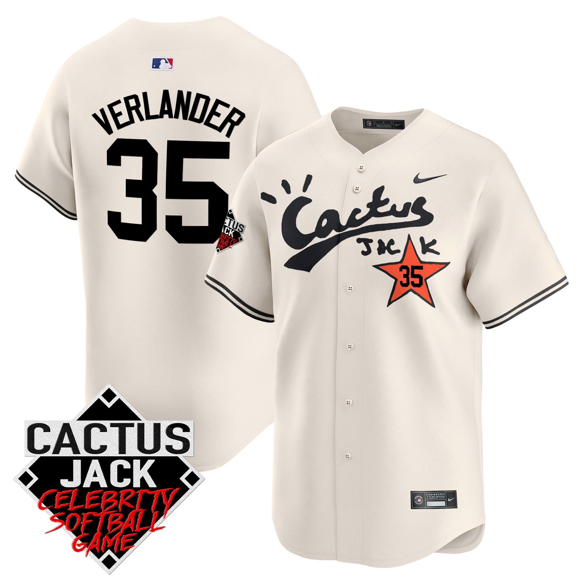 Men’s Cactus Jack Celebrity Softball Game Patch Vapor Premier Limited Jersey V2 – Stitched
