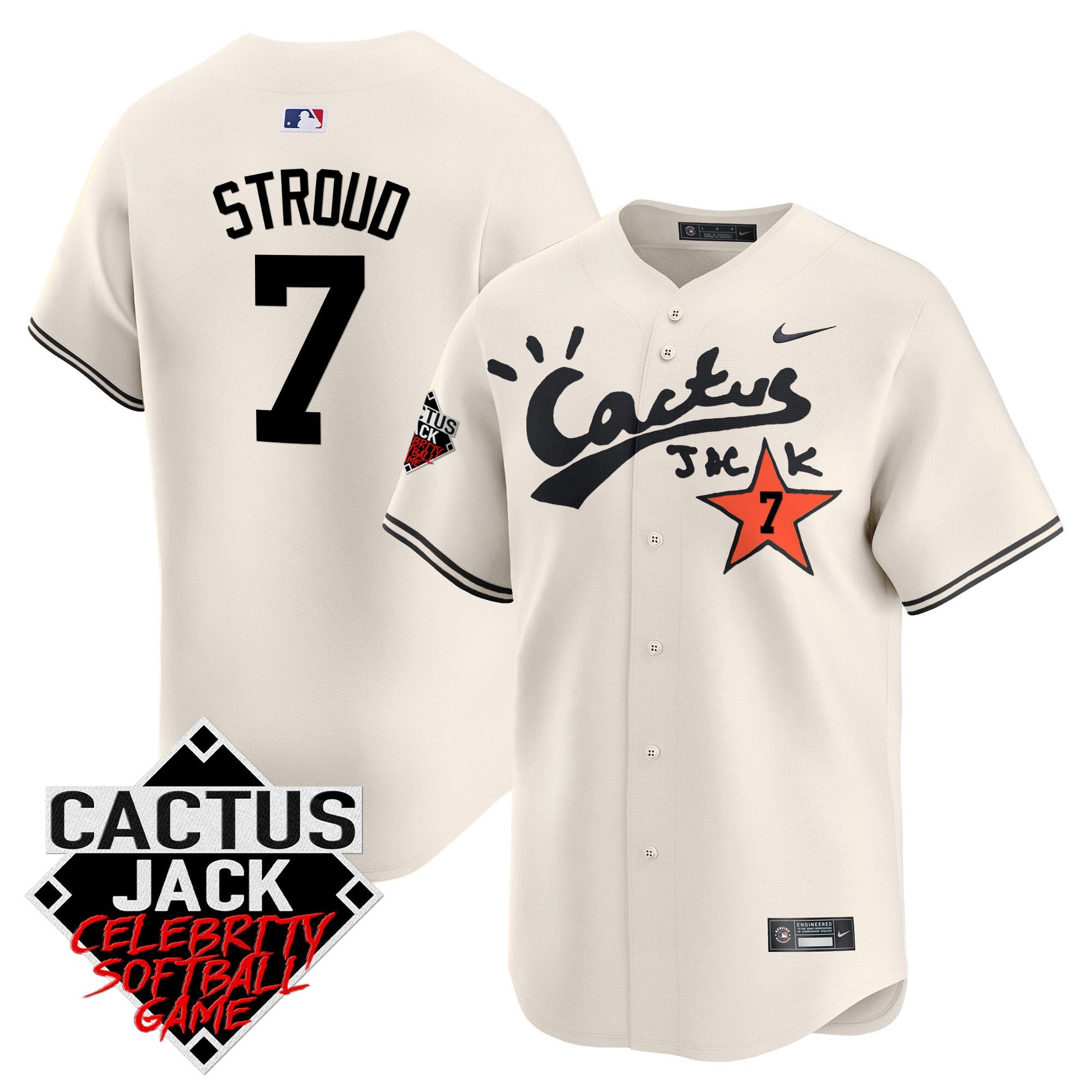Men’s Cactus Jack Celebrity Softball Game Patch Vapor Premier Limited Jersey V2 – Stitched