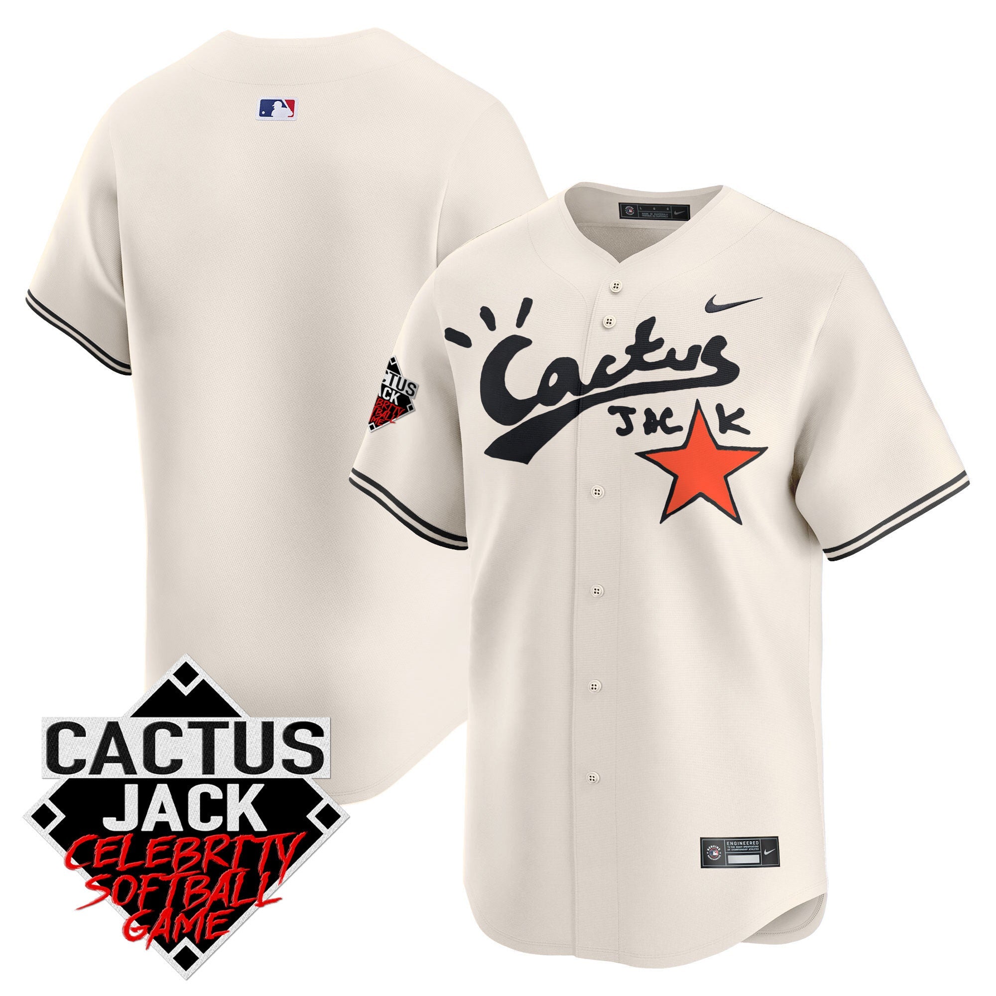 Men’s Cactus Jack Celebrity Softball Game Patch Vapor Premier Limited Jersey V2 – Stitched