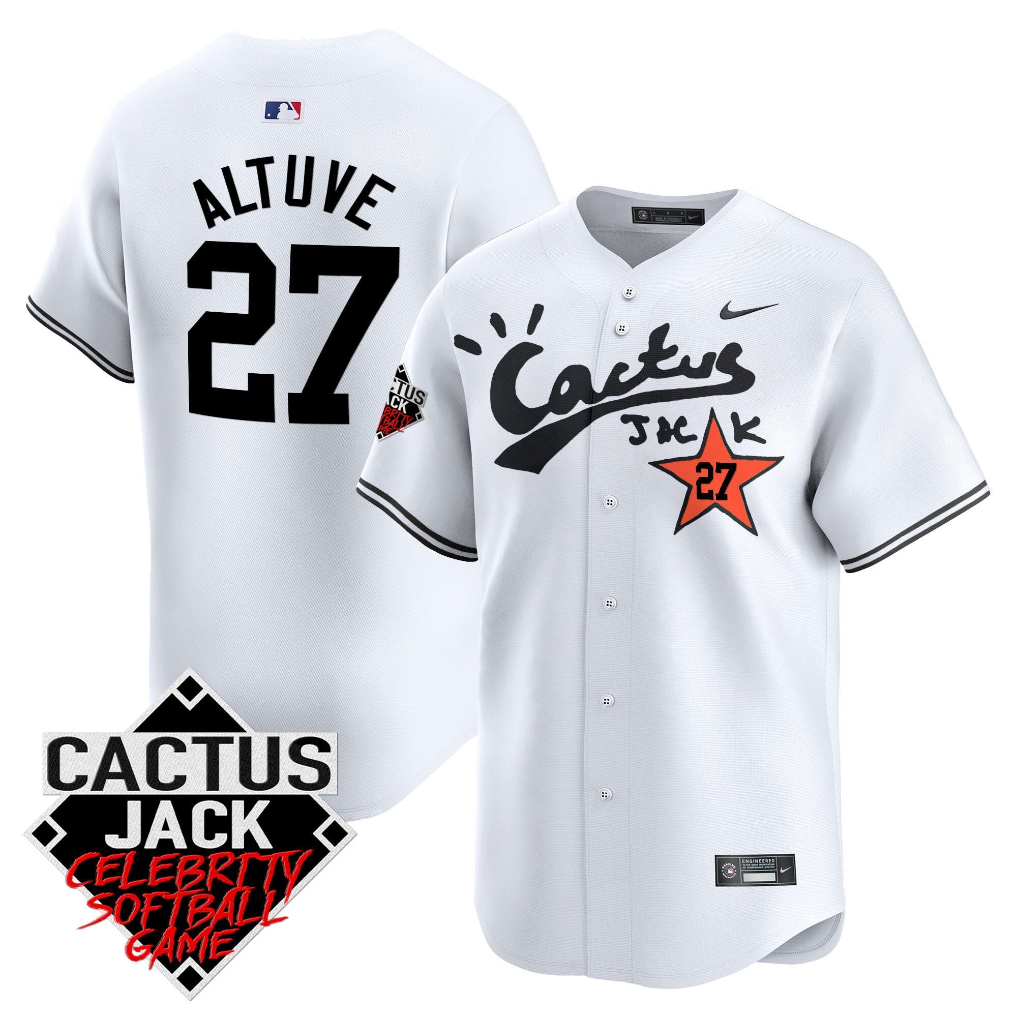 Men’s Cactus Jack Celebrity Softball Game Patch Vapor Premier Limited Jersey V2 – Stitched