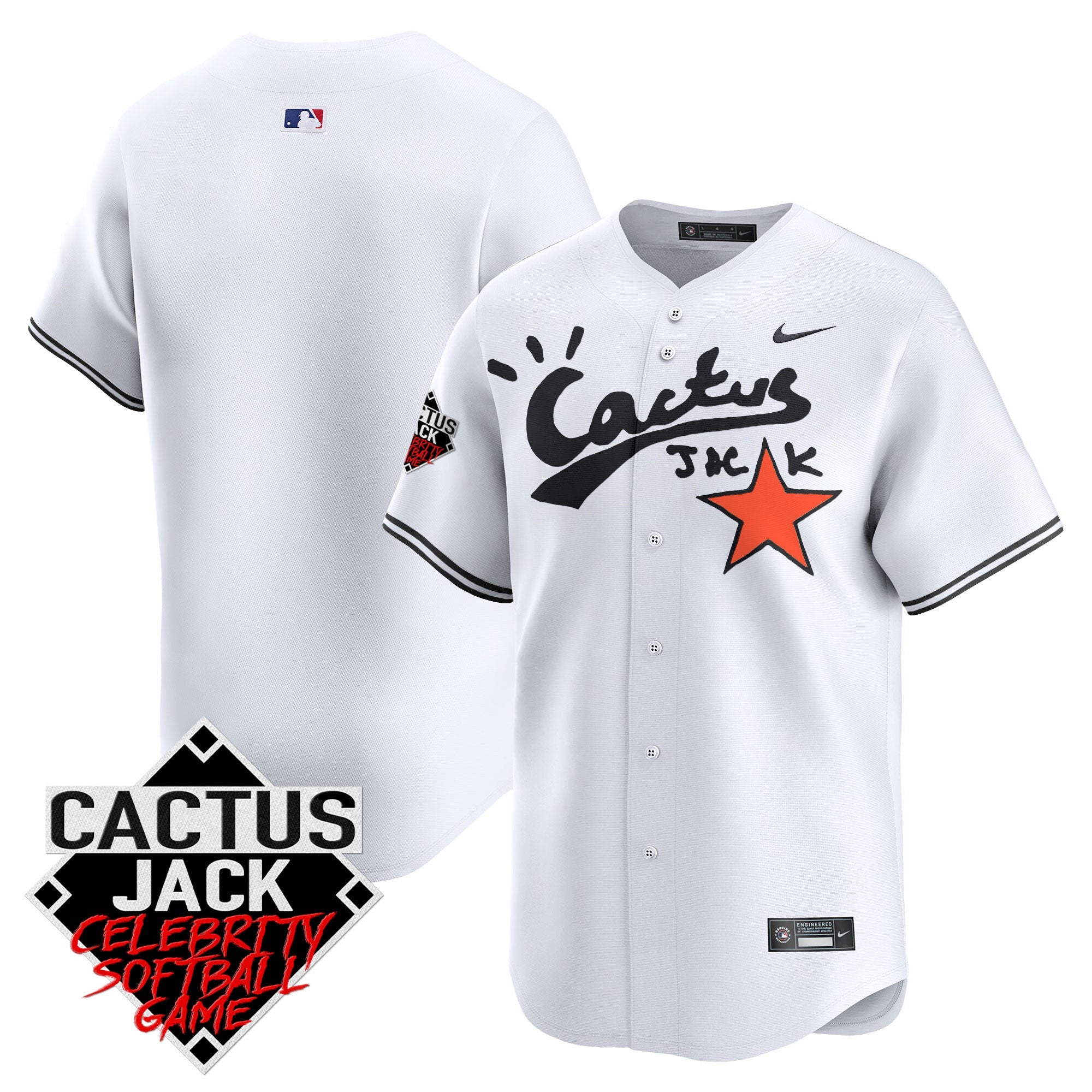 Men’s Cactus Jack Celebrity Softball Game Patch Vapor Premier Limited Jersey V2 – Stitched