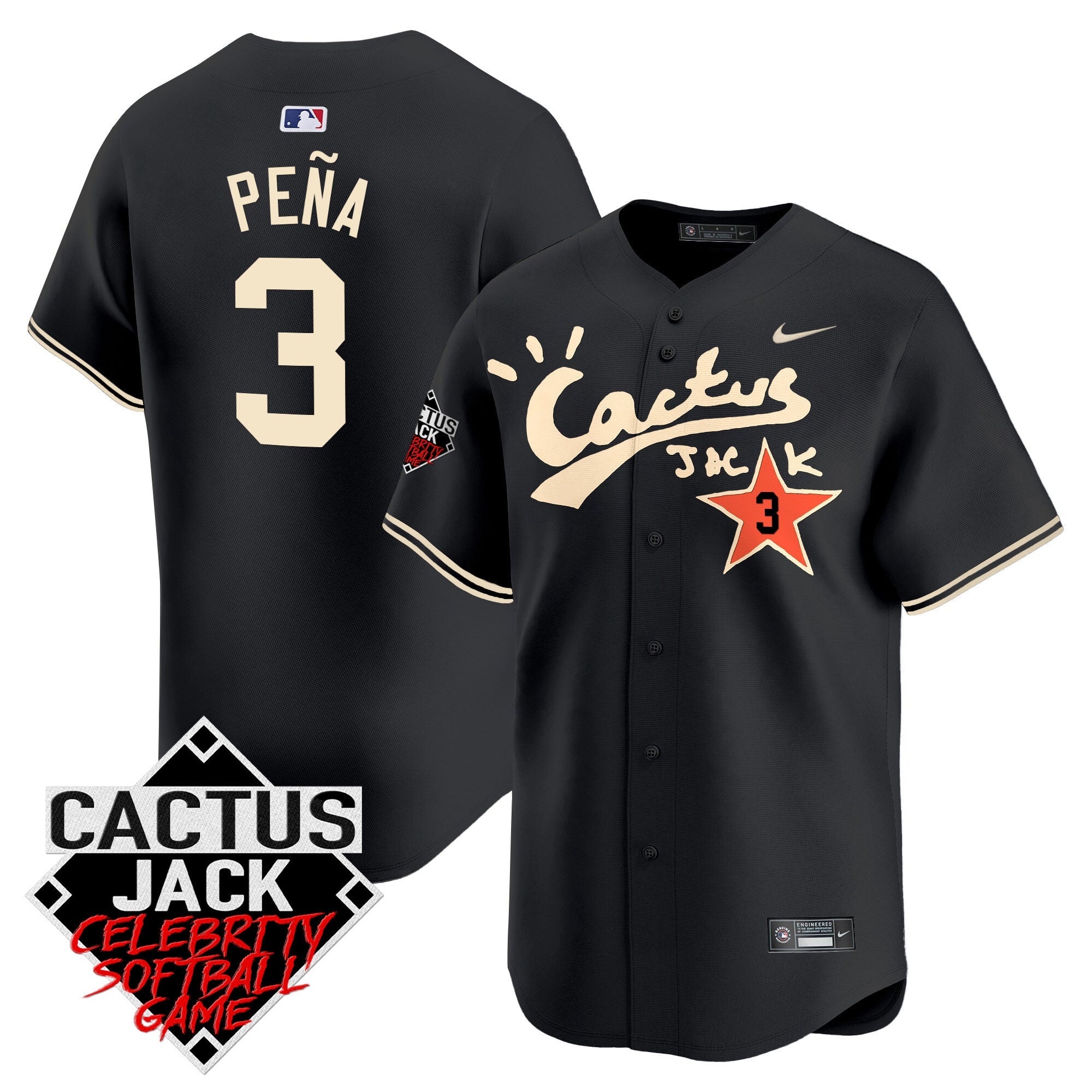Men’s Cactus Jack Celebrity Softball Game Patch Vapor Premier Limited Jersey V2 – Stitched