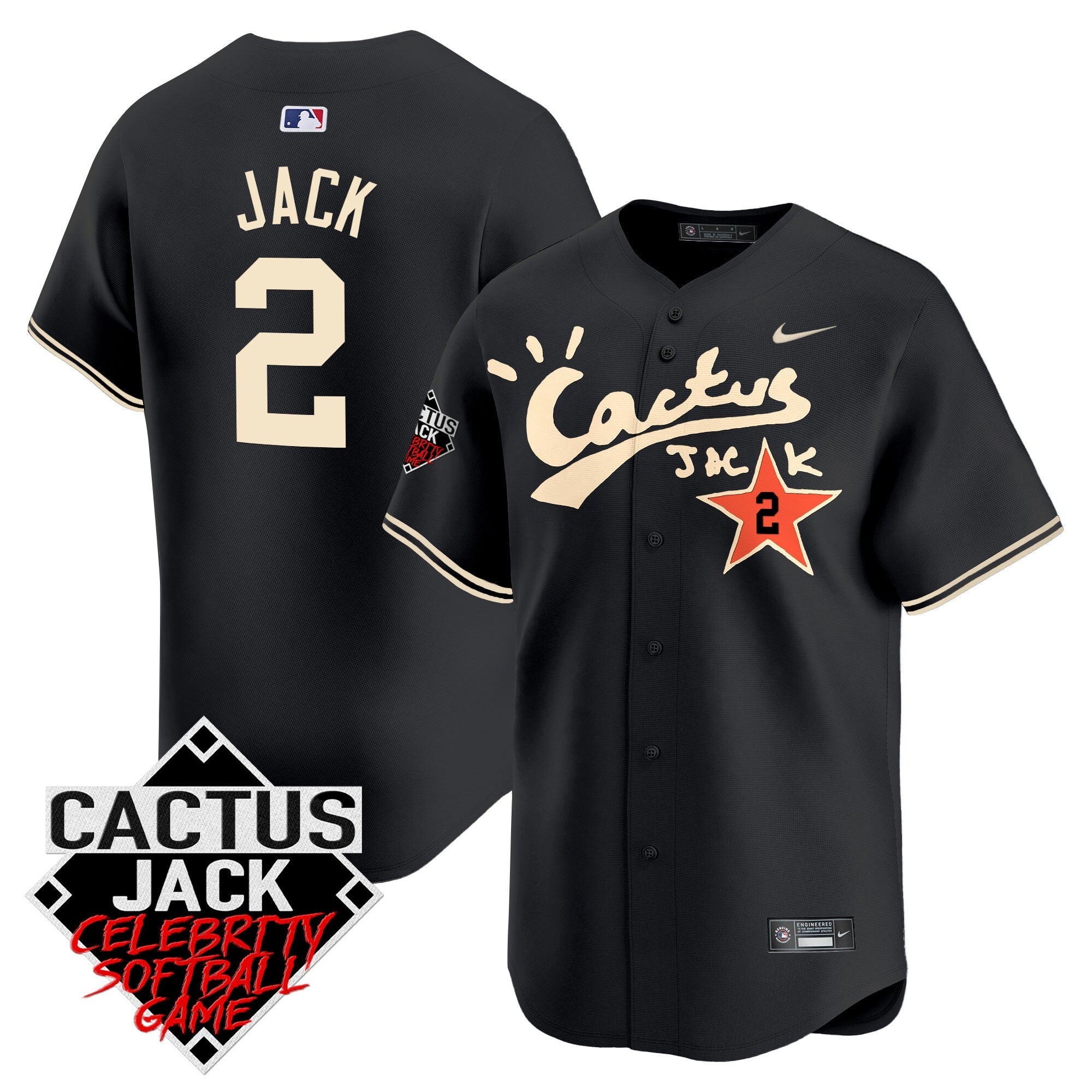 Men’s Cactus Jack Celebrity Softball Game Patch Vapor Premier Limited Jersey V2 – Stitched