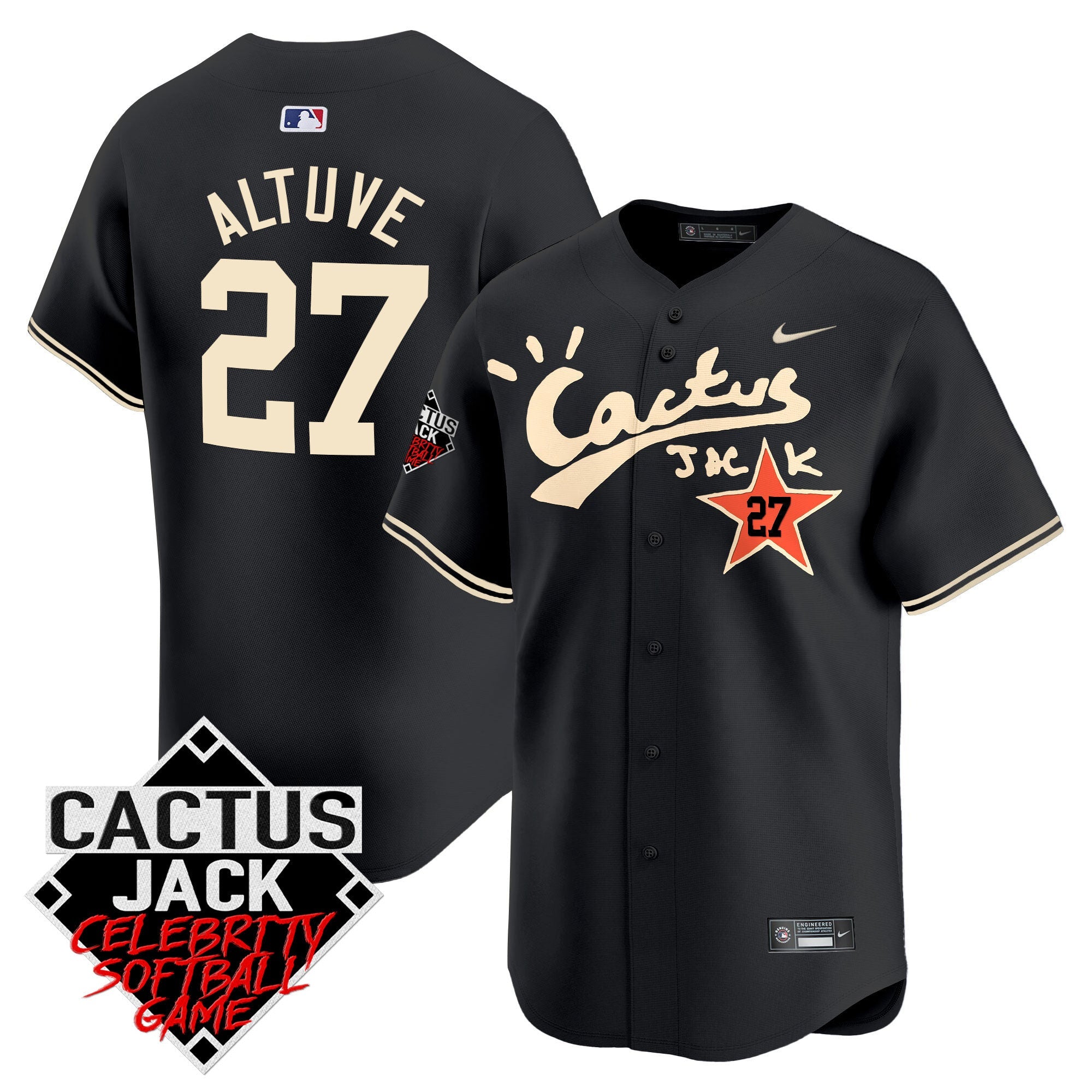 Men’s Cactus Jack Celebrity Softball Game Patch Vapor Premier Limited Jersey V2 – Stitched