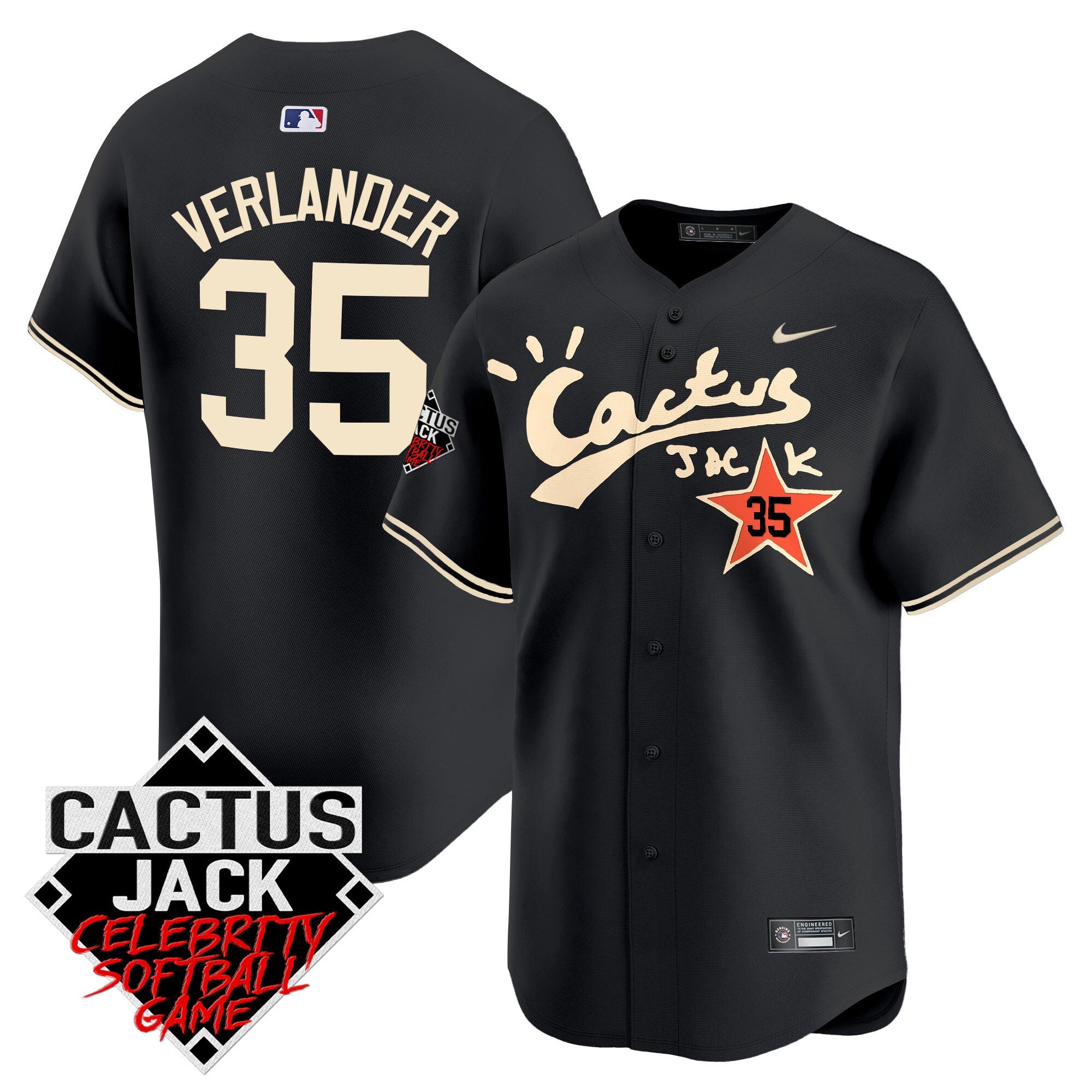 Men’s Cactus Jack Celebrity Softball Game Patch Vapor Premier Limited Jersey V2 – Stitched