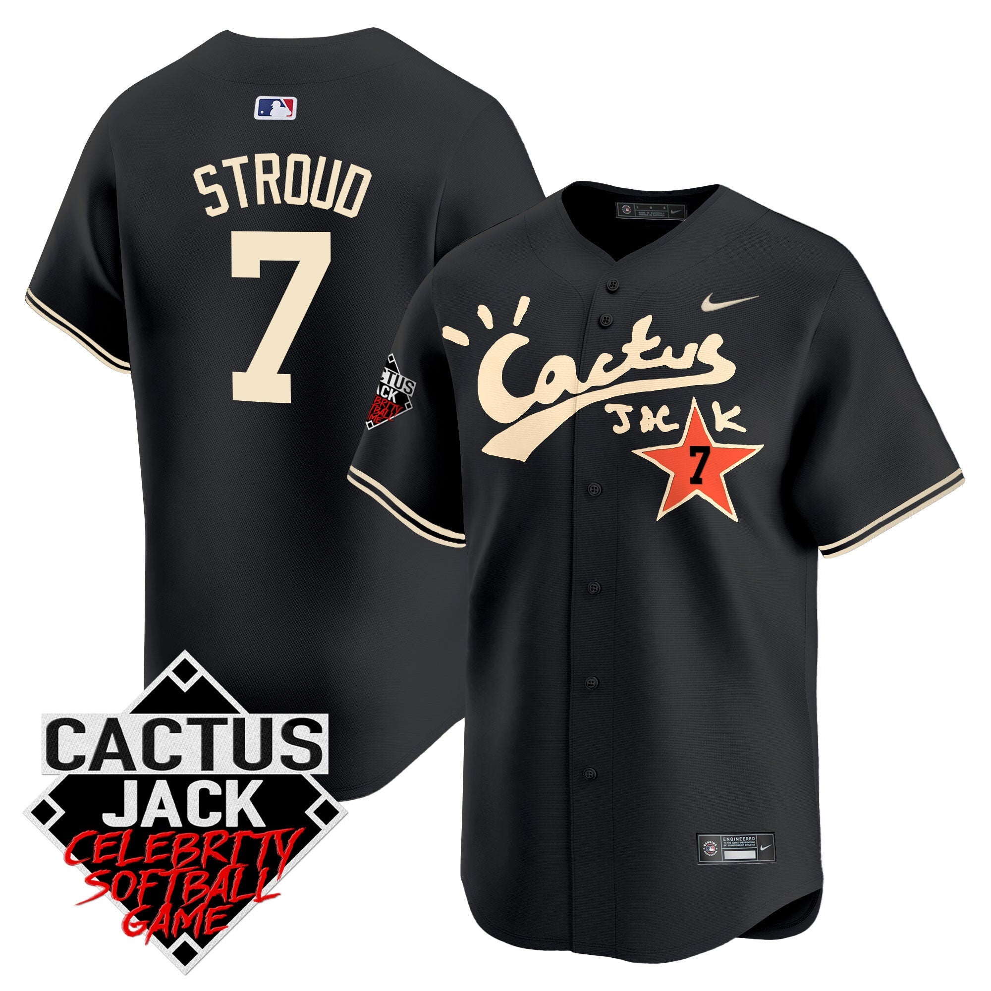 Men’s Cactus Jack Celebrity Softball Game Patch Vapor Premier Limited Jersey V2 – Stitched