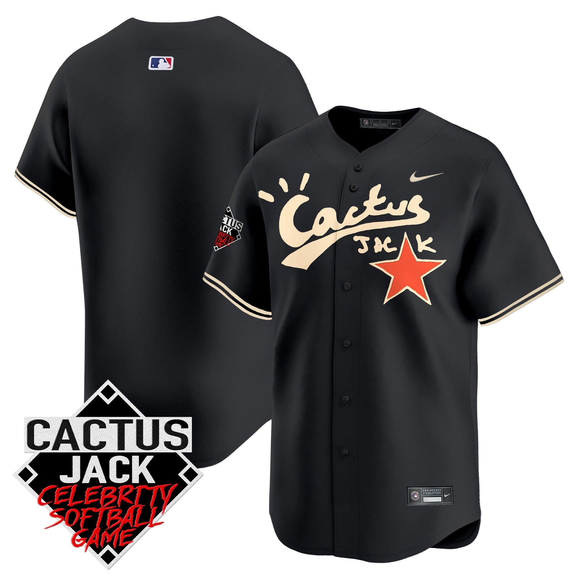 Men’s Cactus Jack Celebrity Softball Game Patch Vapor Premier Limited Jersey V2 – Stitched