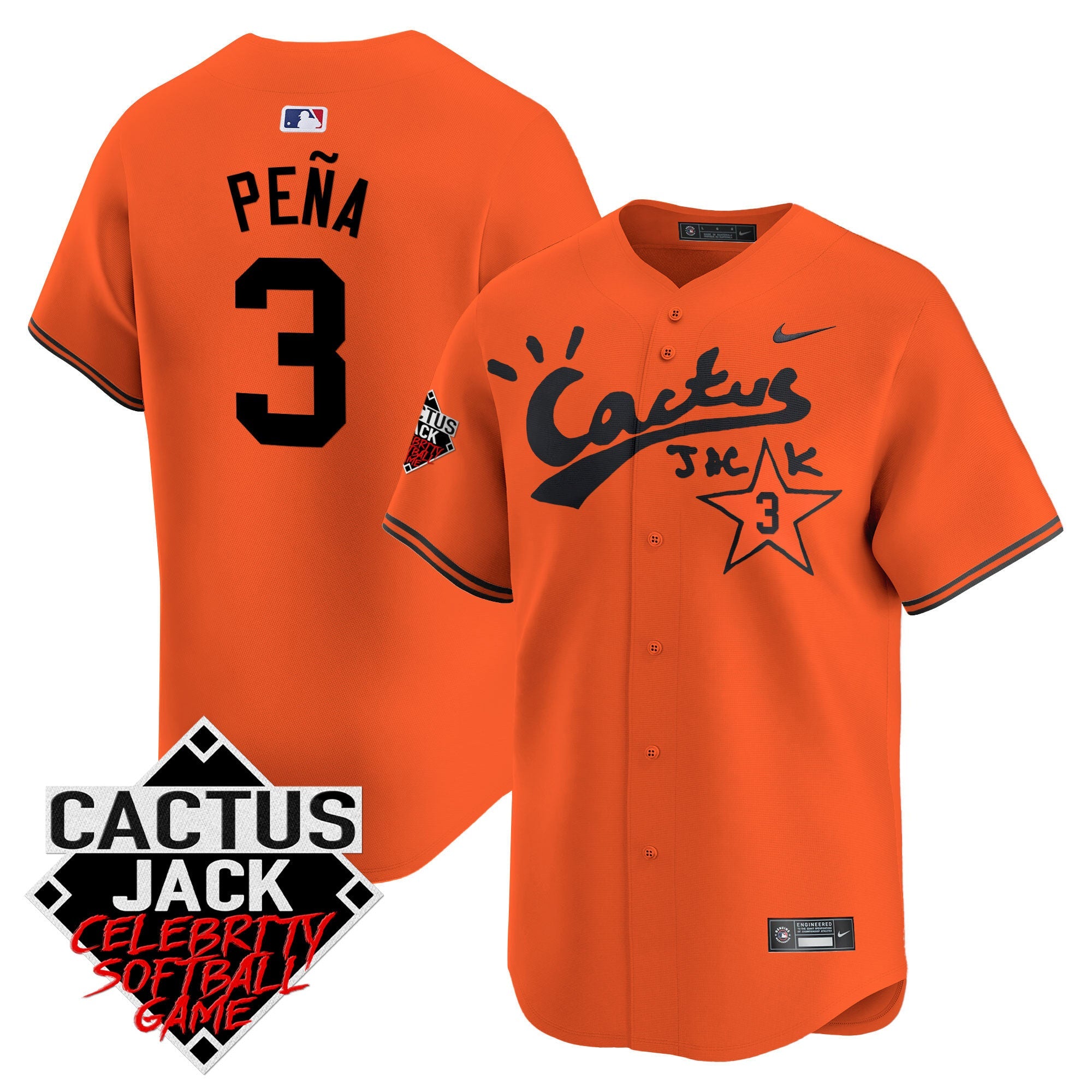 Men’s Cactus Jack Celebrity Softball Game Patch Vapor Premier Limited Jersey V2 – Stitched