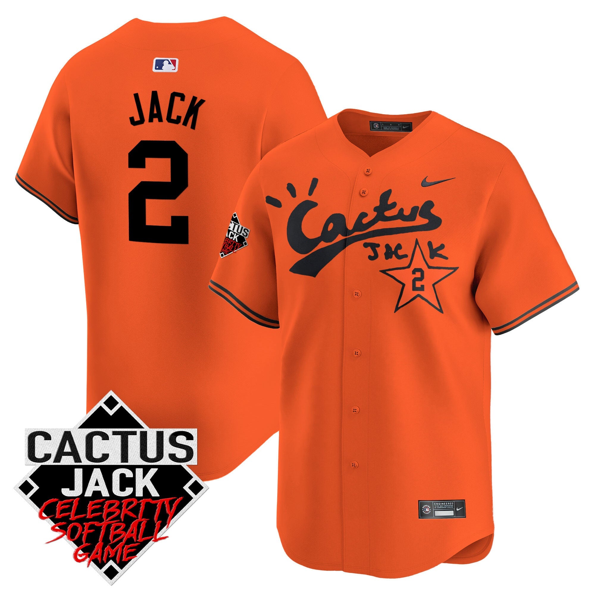 Men’s Cactus Jack Celebrity Softball Game Patch Vapor Premier Limited Jersey V2 – Stitched