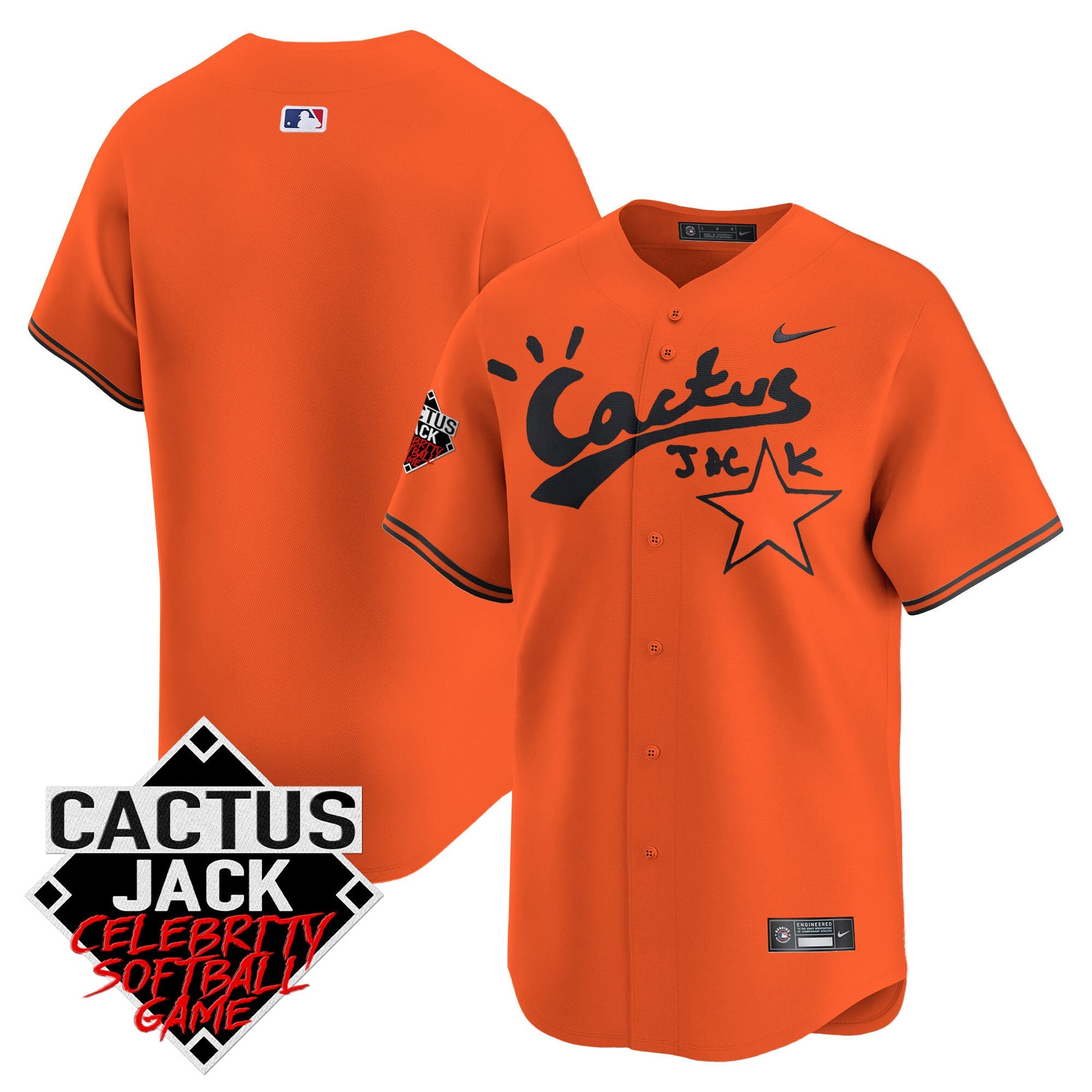Men’s Cactus Jack Celebrity Softball Game Patch Vapor Premier Limited Jersey V2 – Stitched