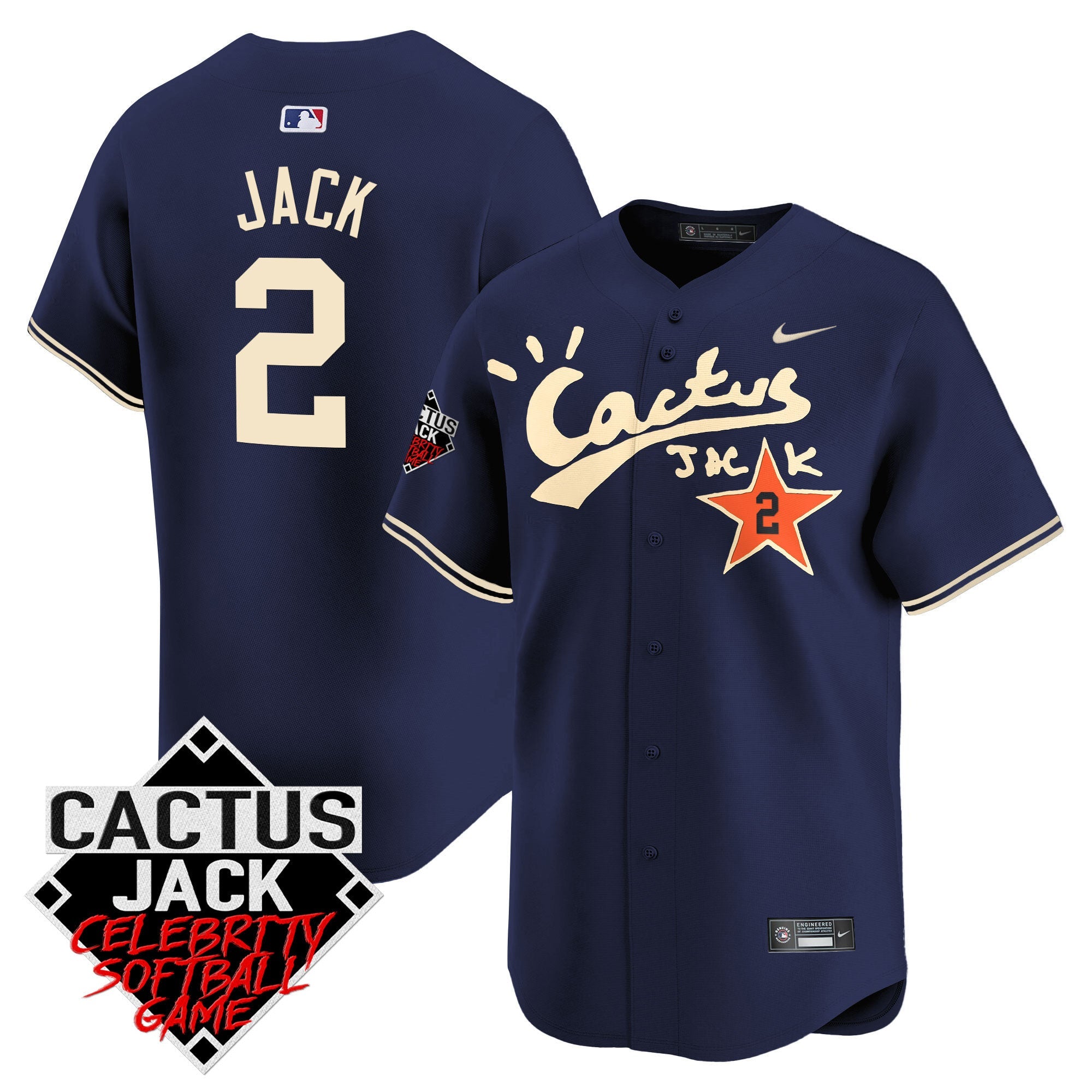 Men’s Cactus Jack Celebrity Softball Game Patch Vapor Premier Limited Jersey V2 – Stitched