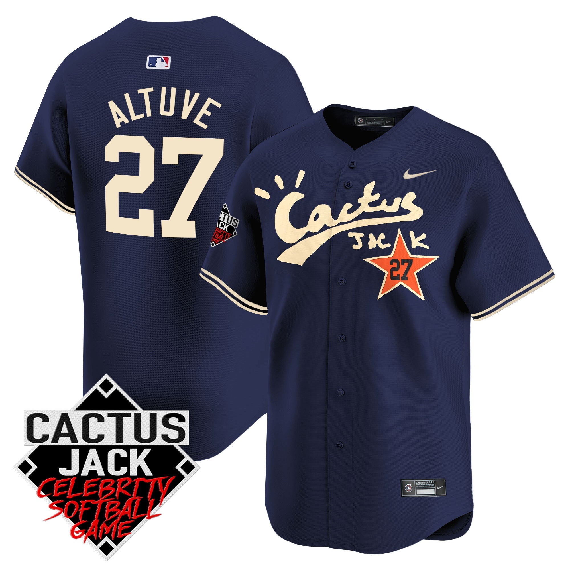 Men’s Cactus Jack Celebrity Softball Game Patch Vapor Premier Limited Jersey V2 – Stitched