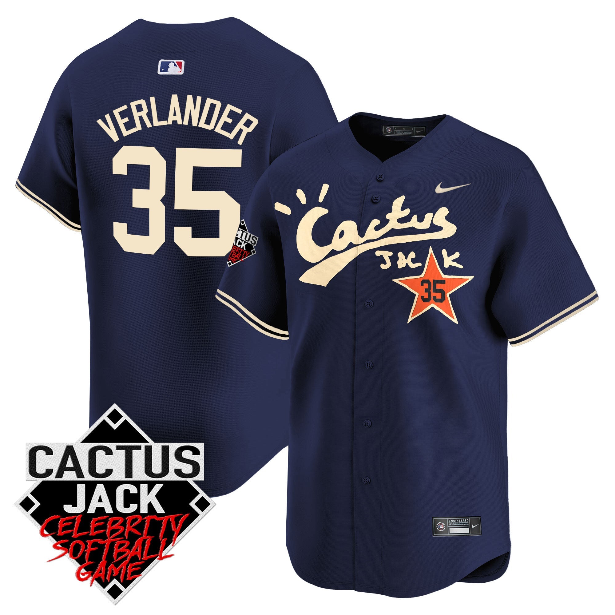 Men’s Cactus Jack Celebrity Softball Game Patch Vapor Premier Limited Jersey V2 – Stitched