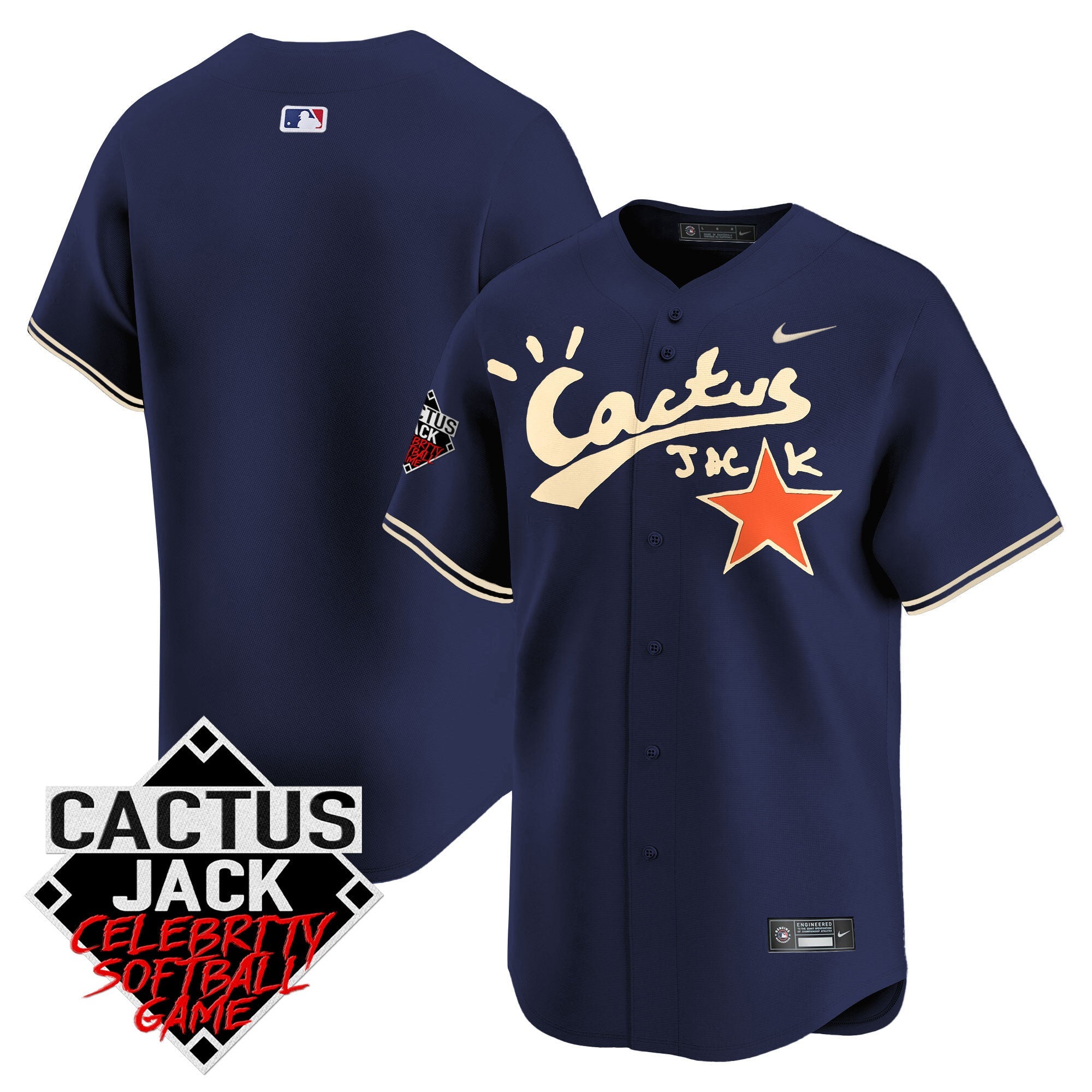 Men’s Cactus Jack Celebrity Softball Game Patch Vapor Premier Limited Jersey V2 – Stitched