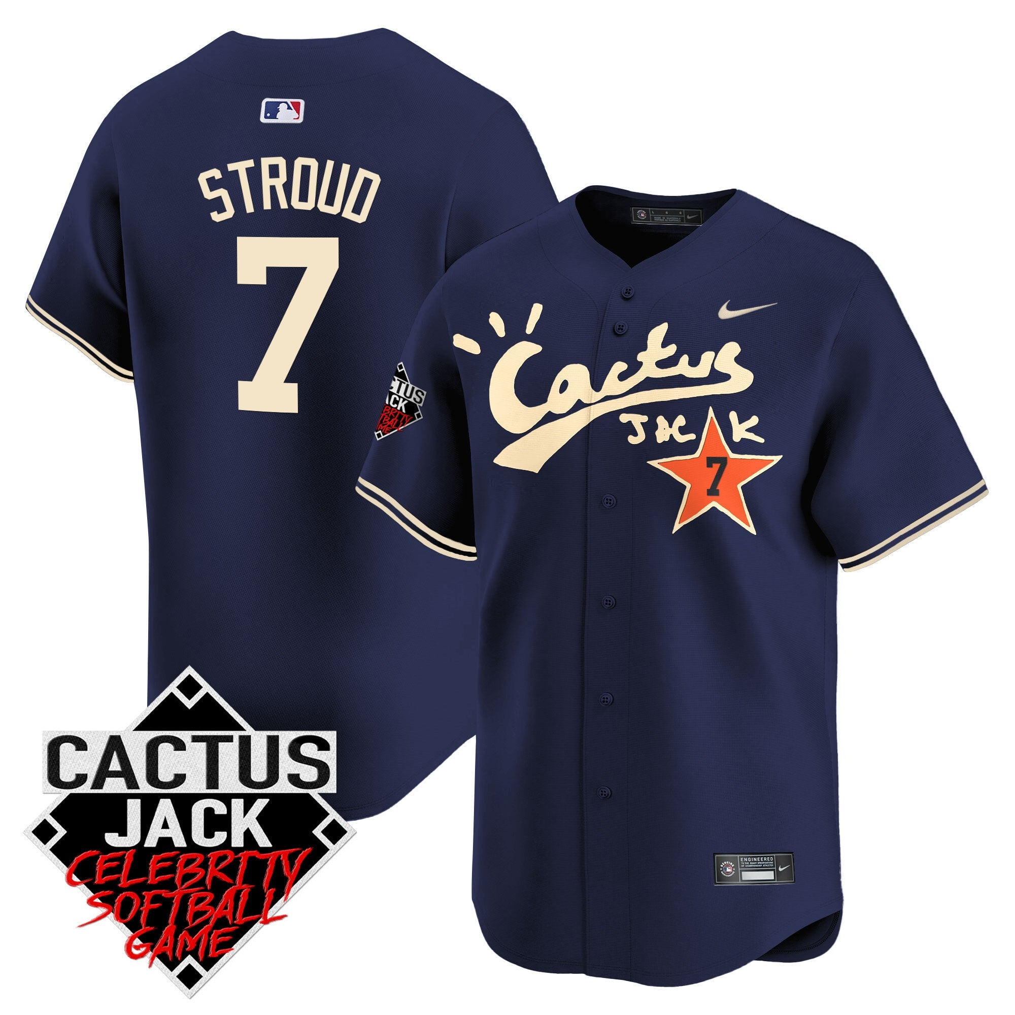 Men’s Cactus Jack Celebrity Softball Game Patch Vapor Premier Limited Jersey V2 – Stitched