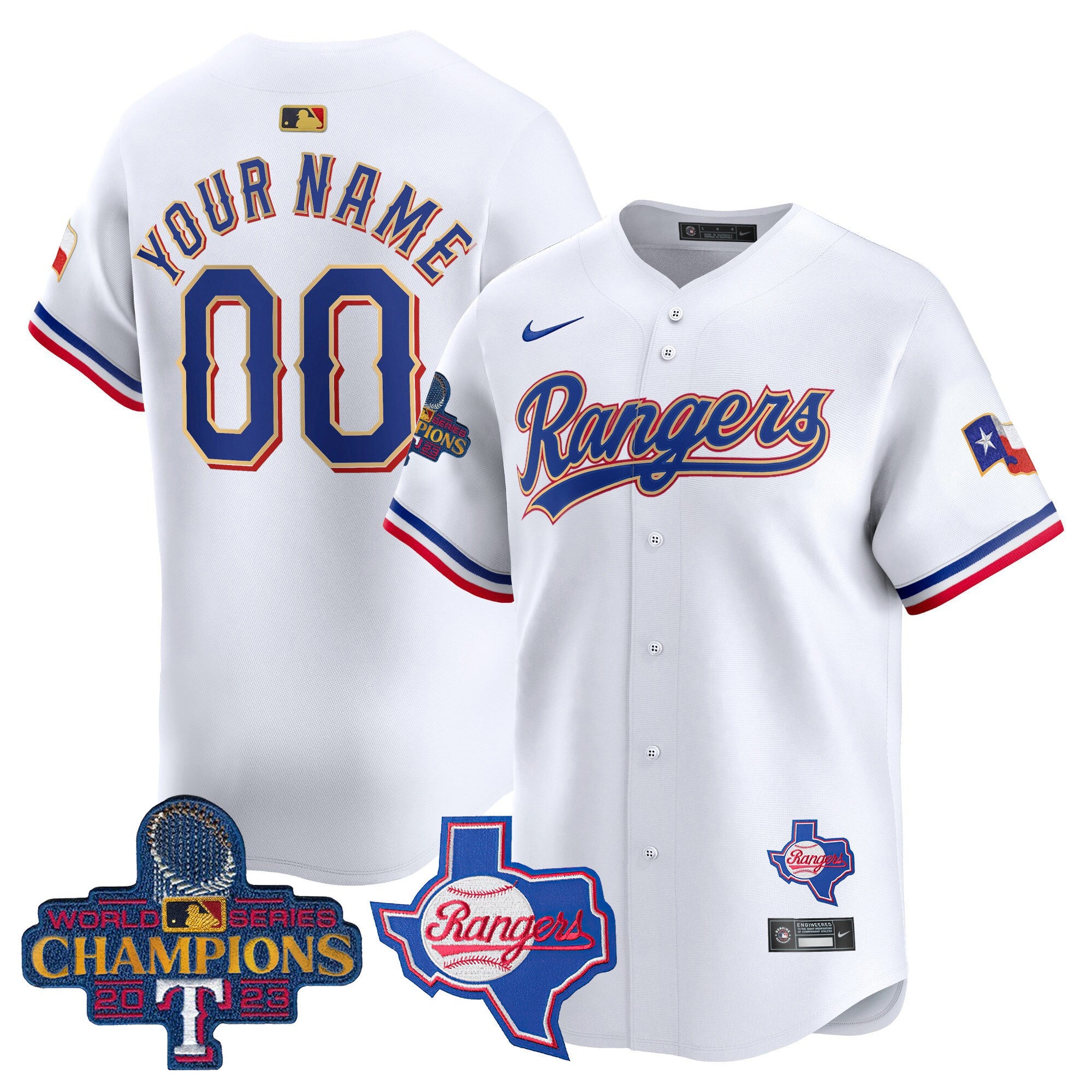 Texas 2023 World Series Champions Gold Trim Vapor Premier Limited Custom Jersey V2