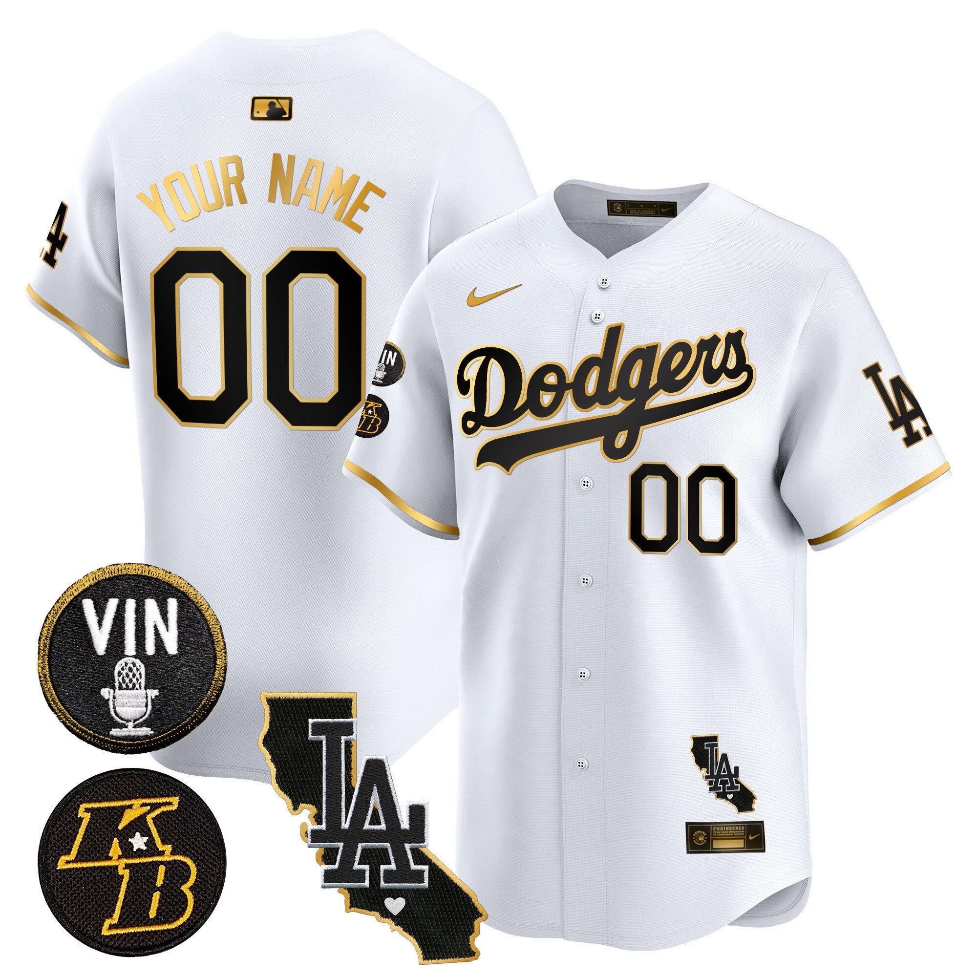 Vin Patch & Kobe Bryant Gold Trim Vapor Premier Limited Custom Jersey V2