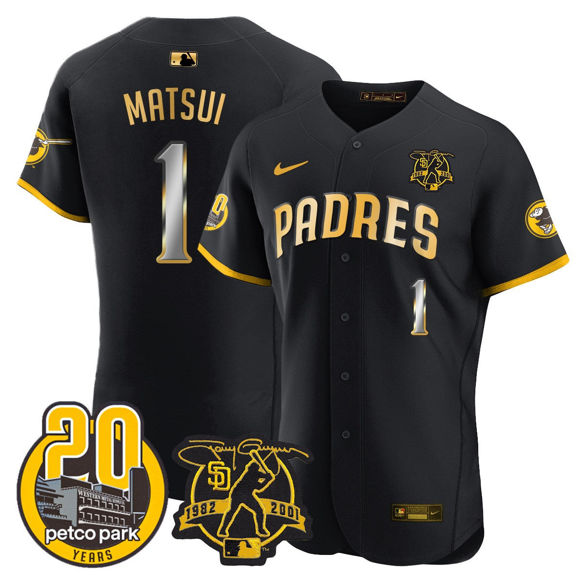 Men’s Tony Gwynn & Petco Park 20th Patch Vapor Premier Elite Jersey