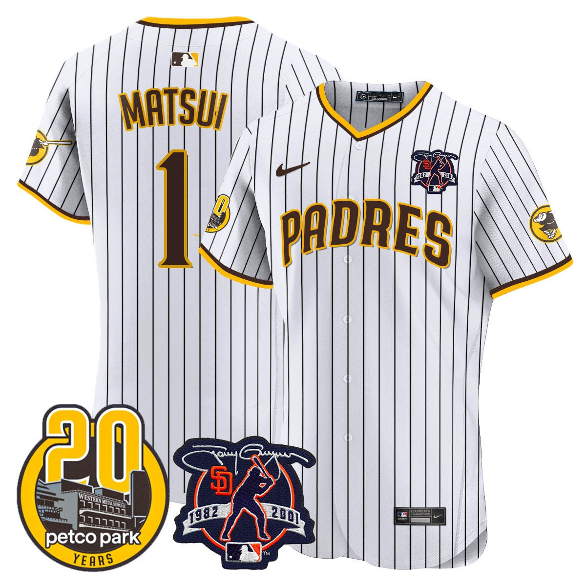 Men’s Tony Gwynn & Petco Park 20th Patch Vapor Premier Elite Jersey