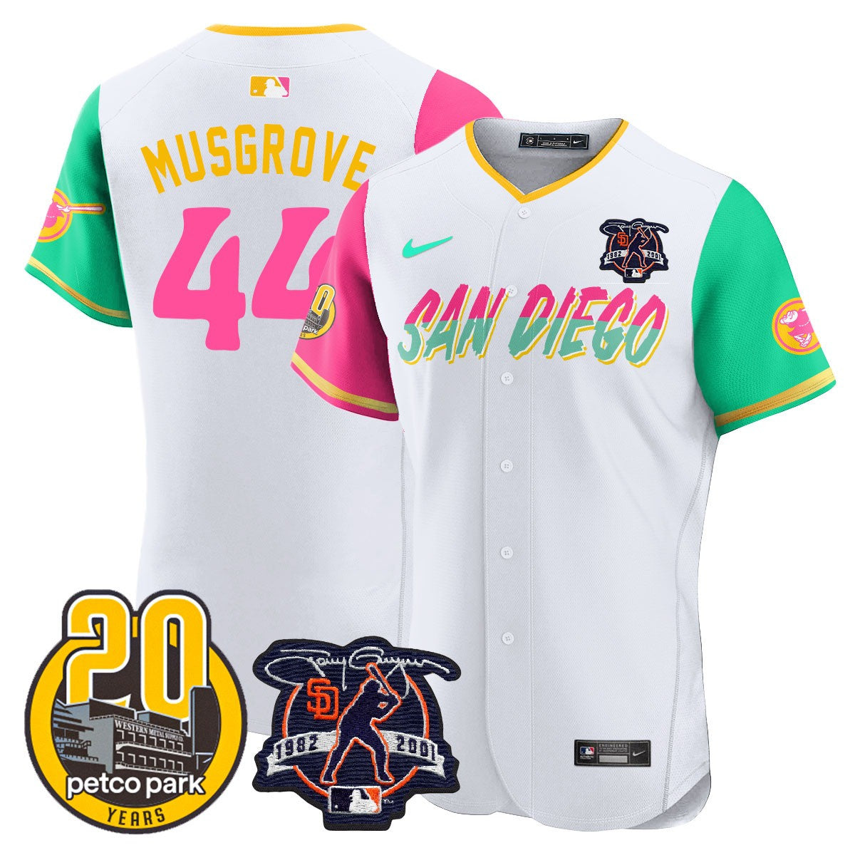 Men’s Tony Gwynn & Petco Park 20th Patch Vapor Premier Elite Jersey