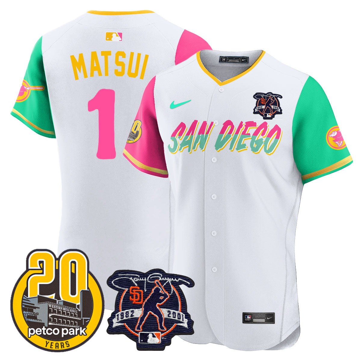 Men’s Tony Gwynn & Petco Park 20th Patch Vapor Premier Elite Jersey