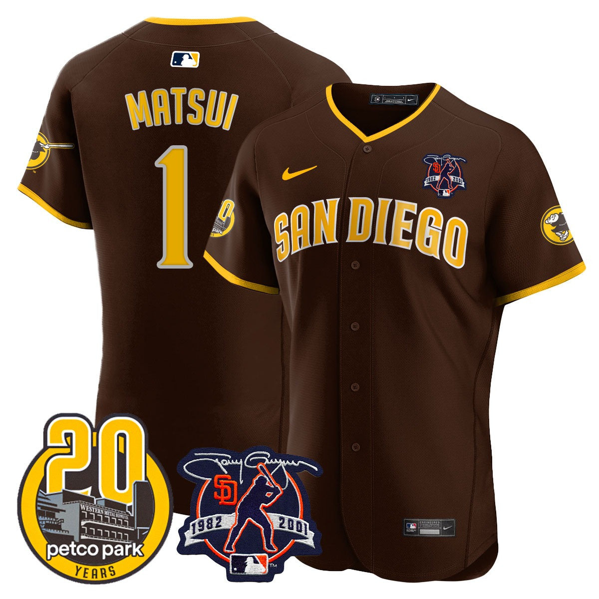 Men’s Tony Gwynn & Petco Park 20th Patch Vapor Premier Elite Jersey
