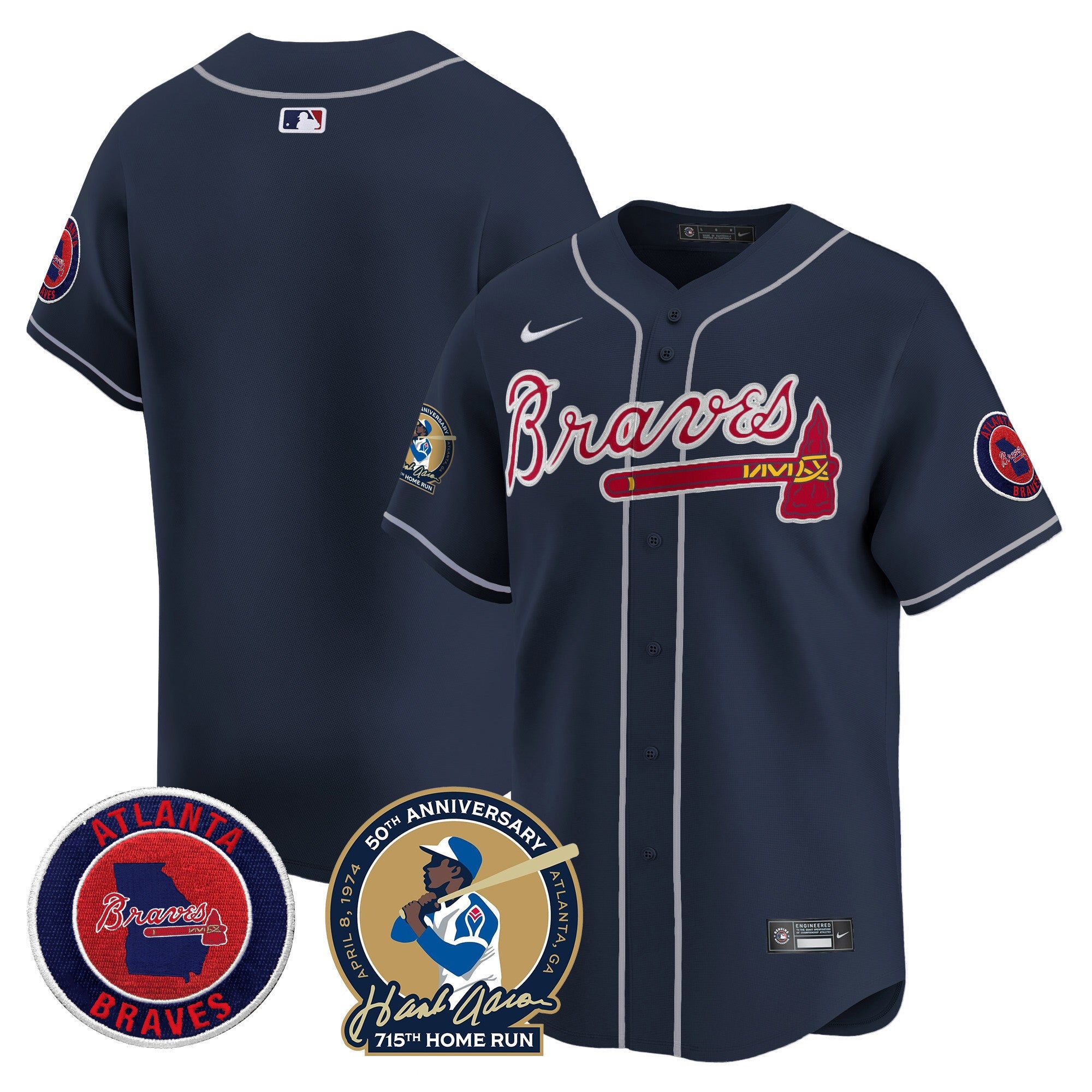 Men’s Atlanta Hank Aaron 715th Home Run Patch Vapor Premier Limited Jersey