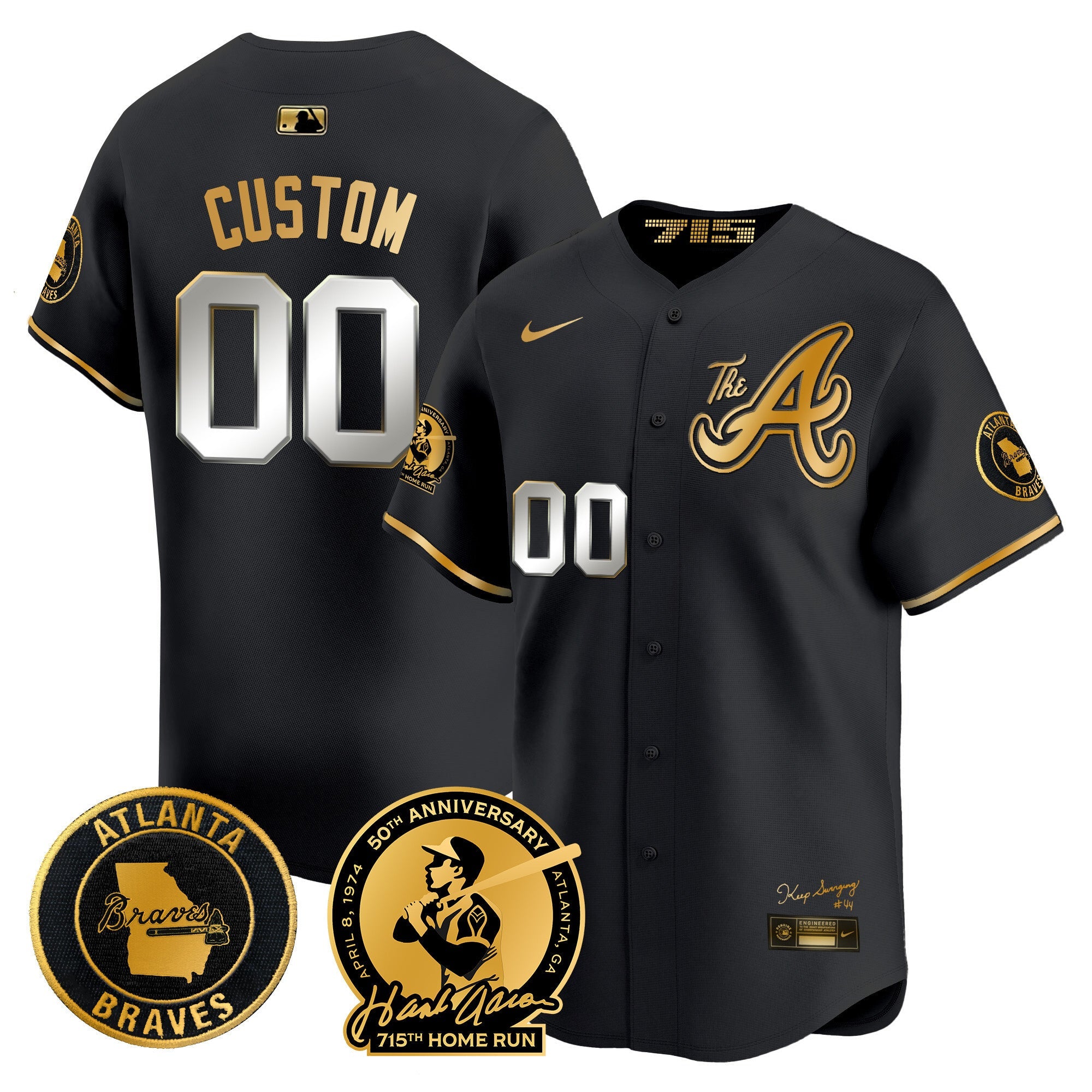 Atlanta Hank Aaron 715th Home Run Patch Vapor Premier Limited Custom Jersey V2