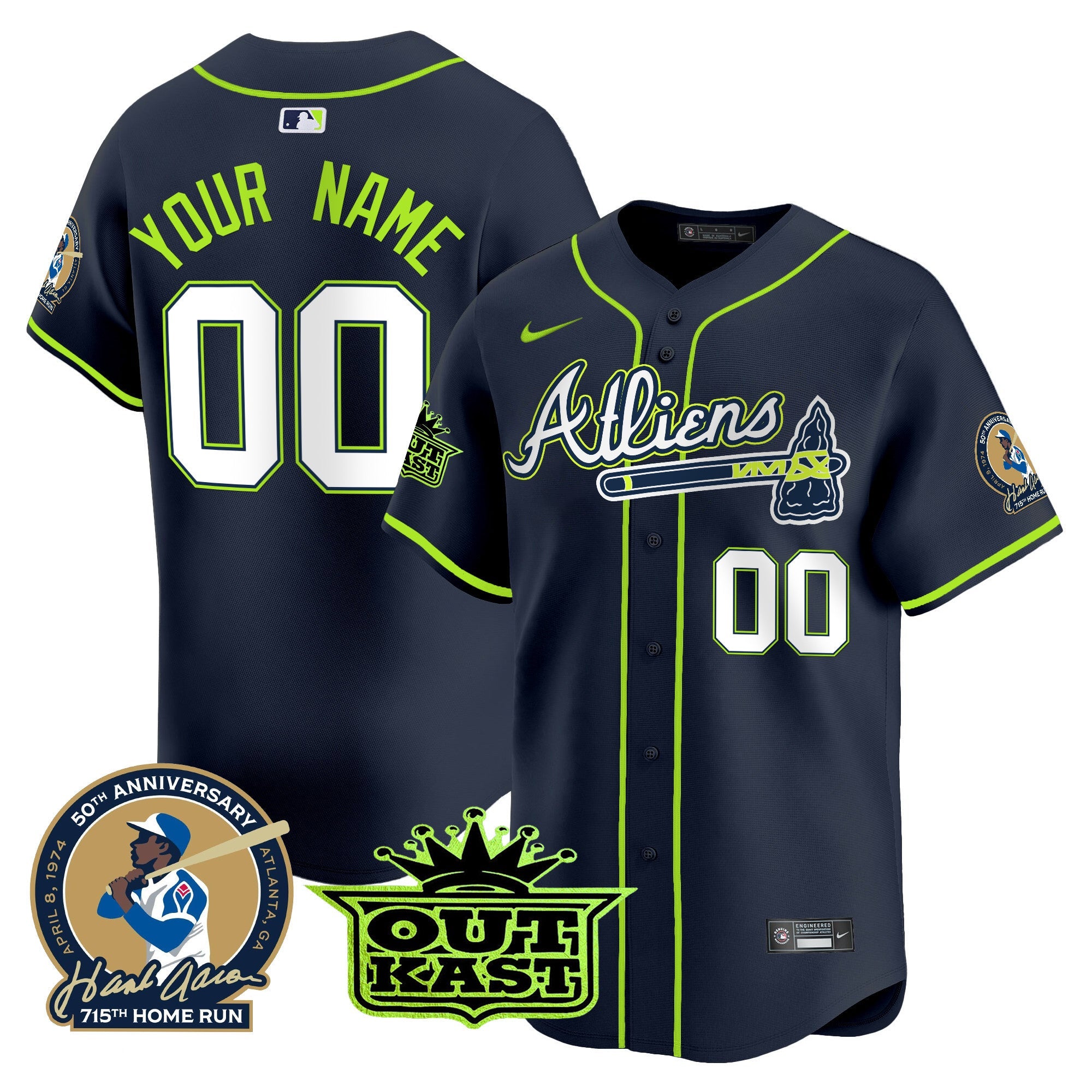 Atlanta Atliens & Hank Aaron Patch Vapor Premier Limited Custom Jersey