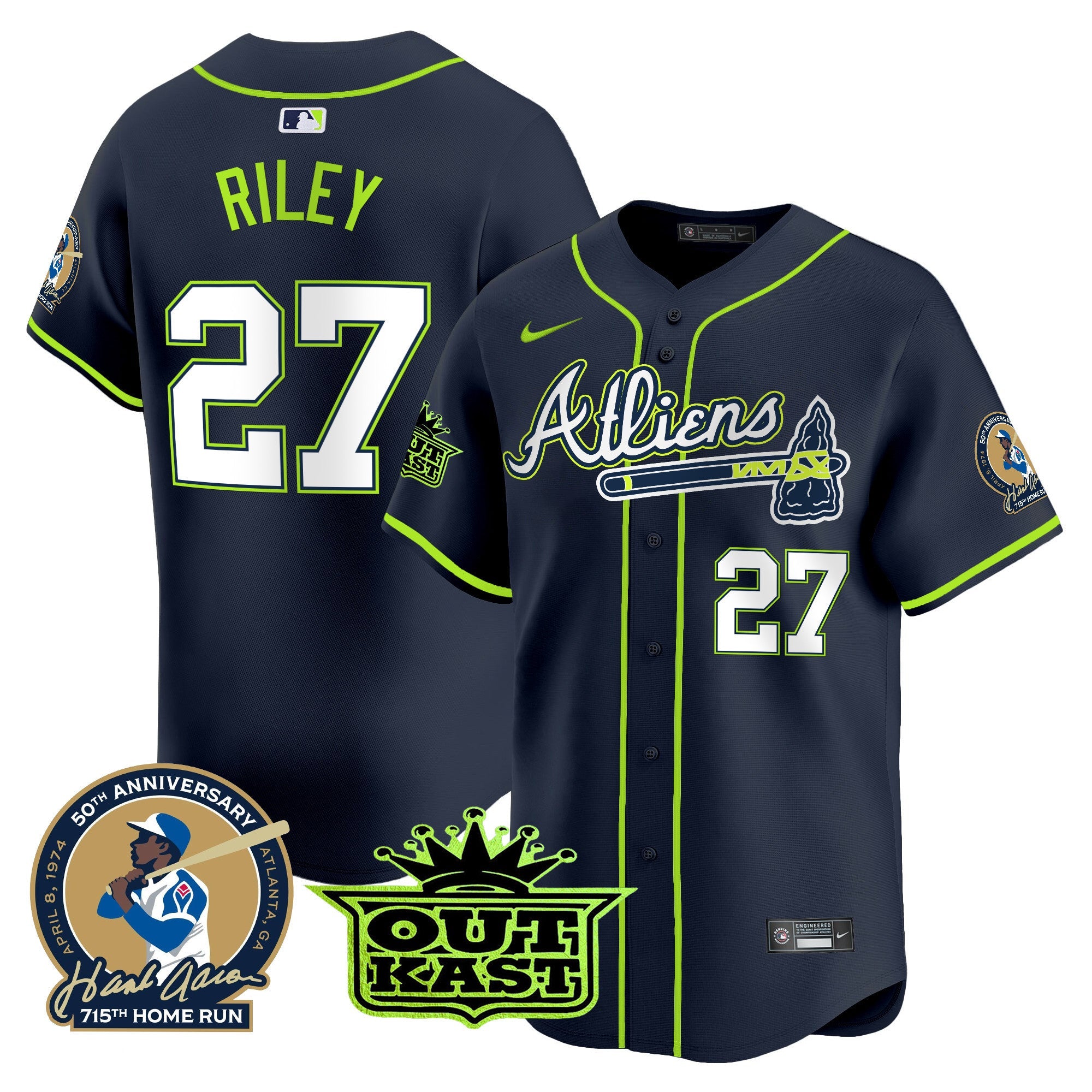 Men’s Atlanta Atliens & Hank Aaron Patch Vapor Premier Limited Jersey
