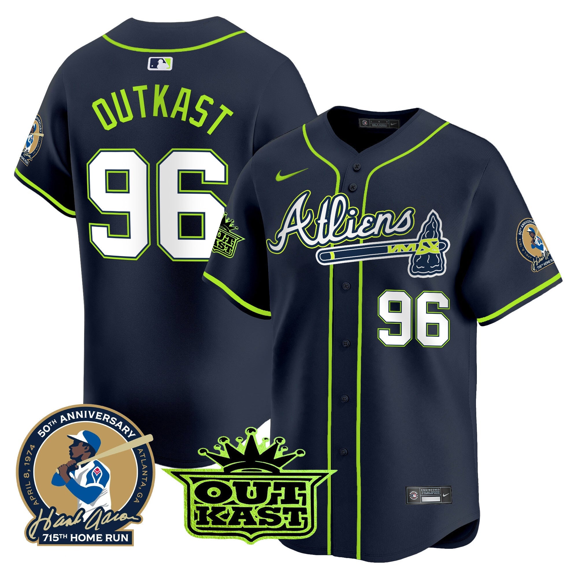 Men’s Atlanta Atliens & Hank Aaron Patch Vapor Premier Limited Jersey