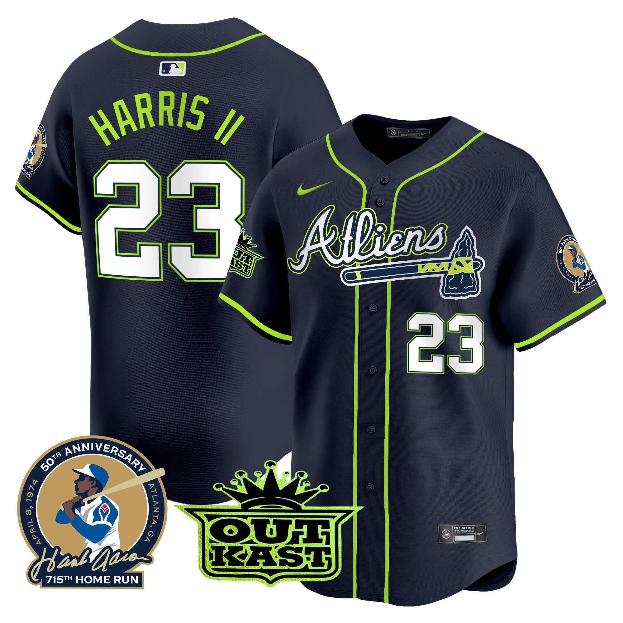 Men’s Atlanta Atliens & Hank Aaron Patch Vapor Premier Limited Jersey