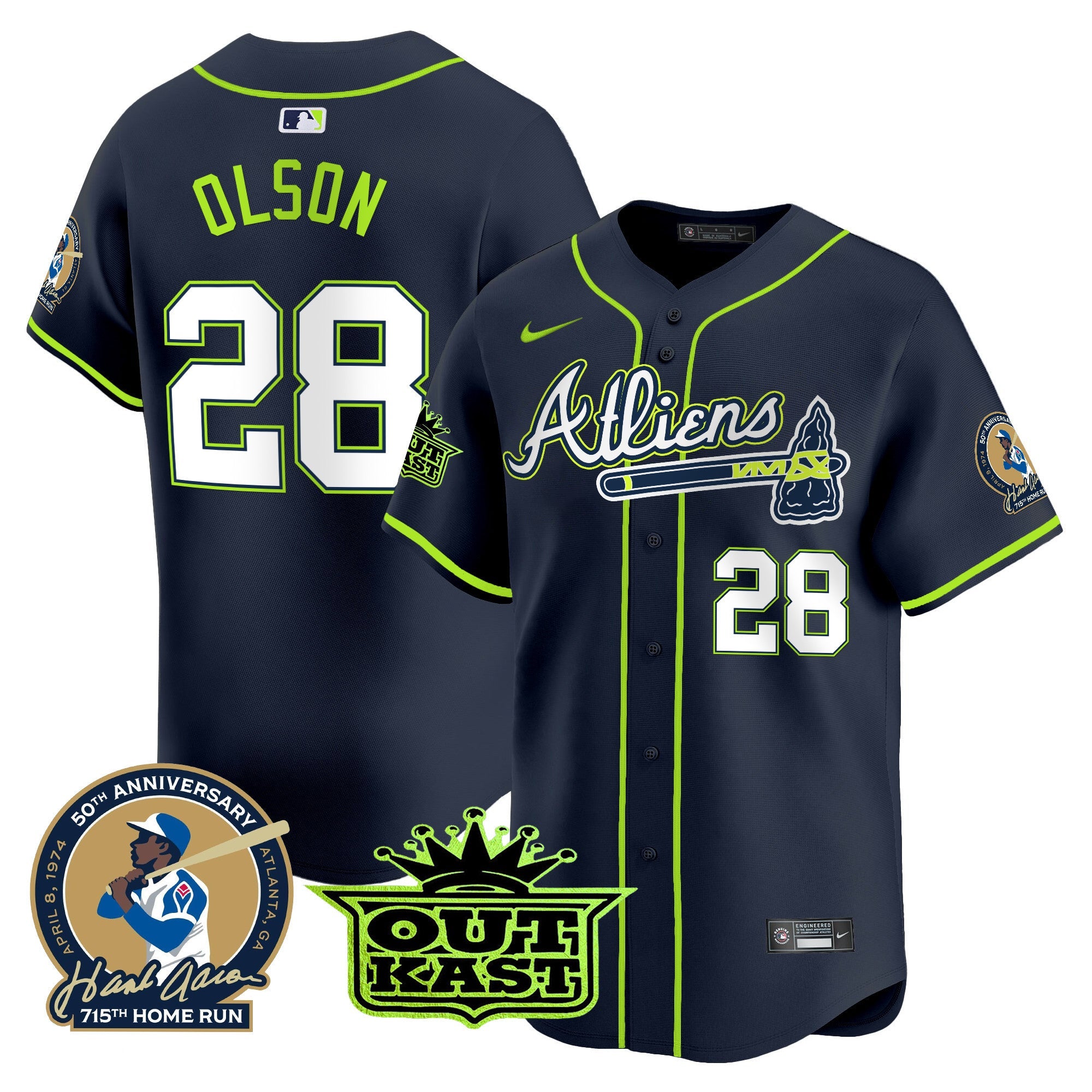 Men’s Atlanta Atliens & Hank Aaron Patch Vapor Premier Limited Jersey