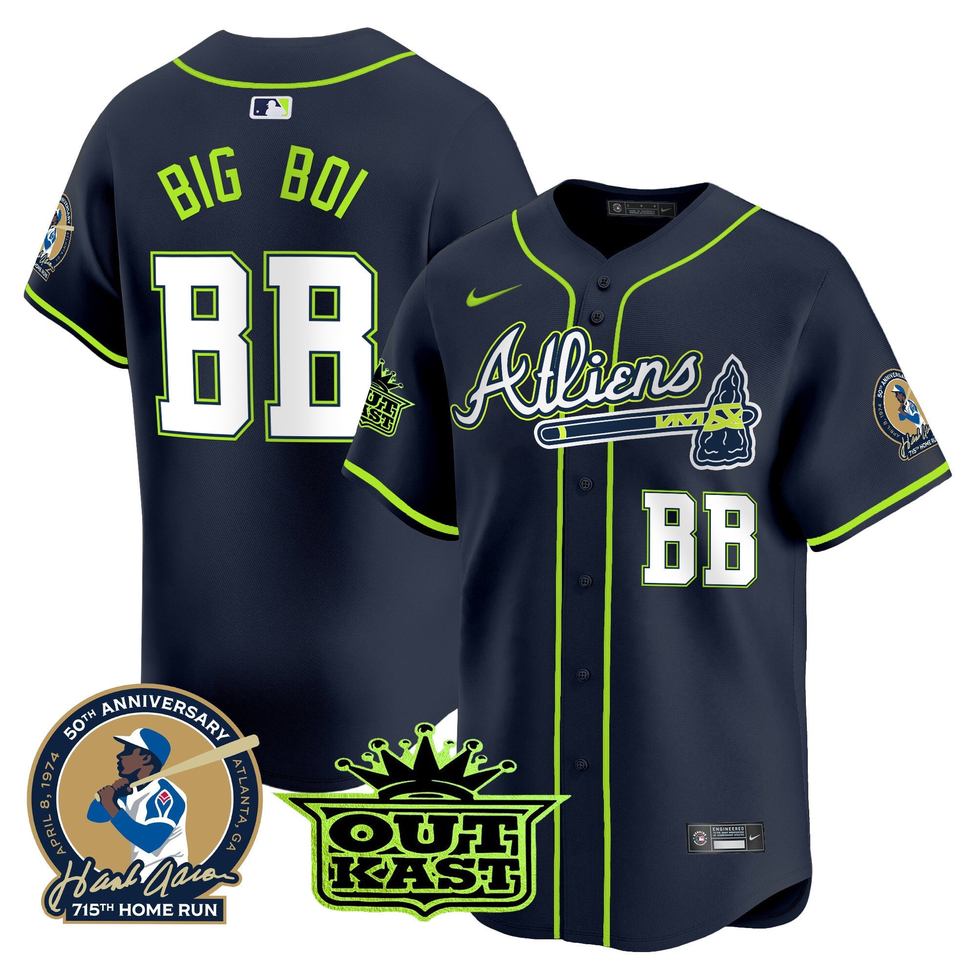 Men’s Atlanta Atliens & Hank Aaron Patch Vapor Premier Limited Jersey