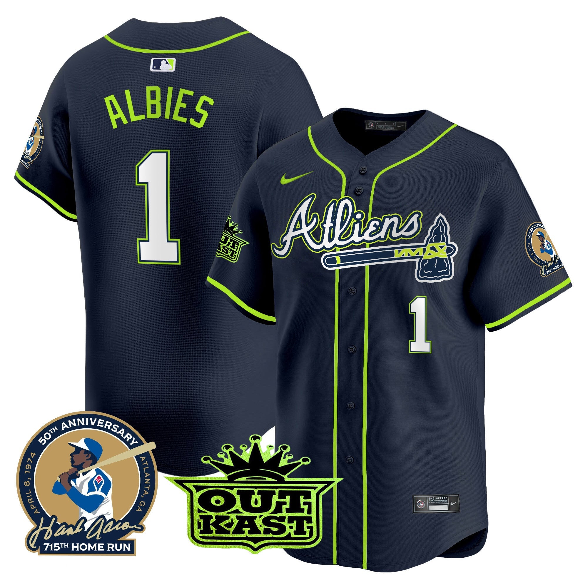 Men’s Atlanta Atliens & Hank Aaron Patch Vapor Premier Limited Jersey