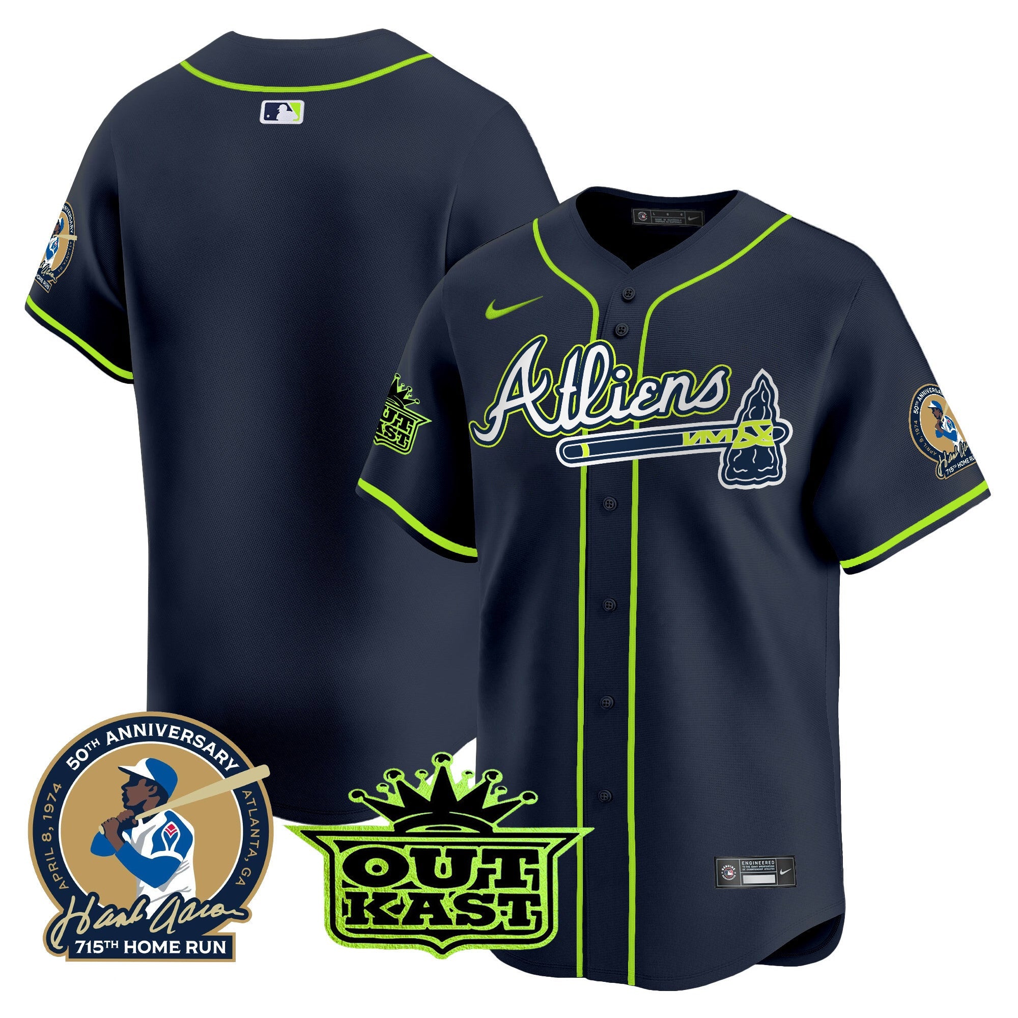 Men’s Atlanta Atliens & Hank Aaron Patch Vapor Premier Limited Jersey