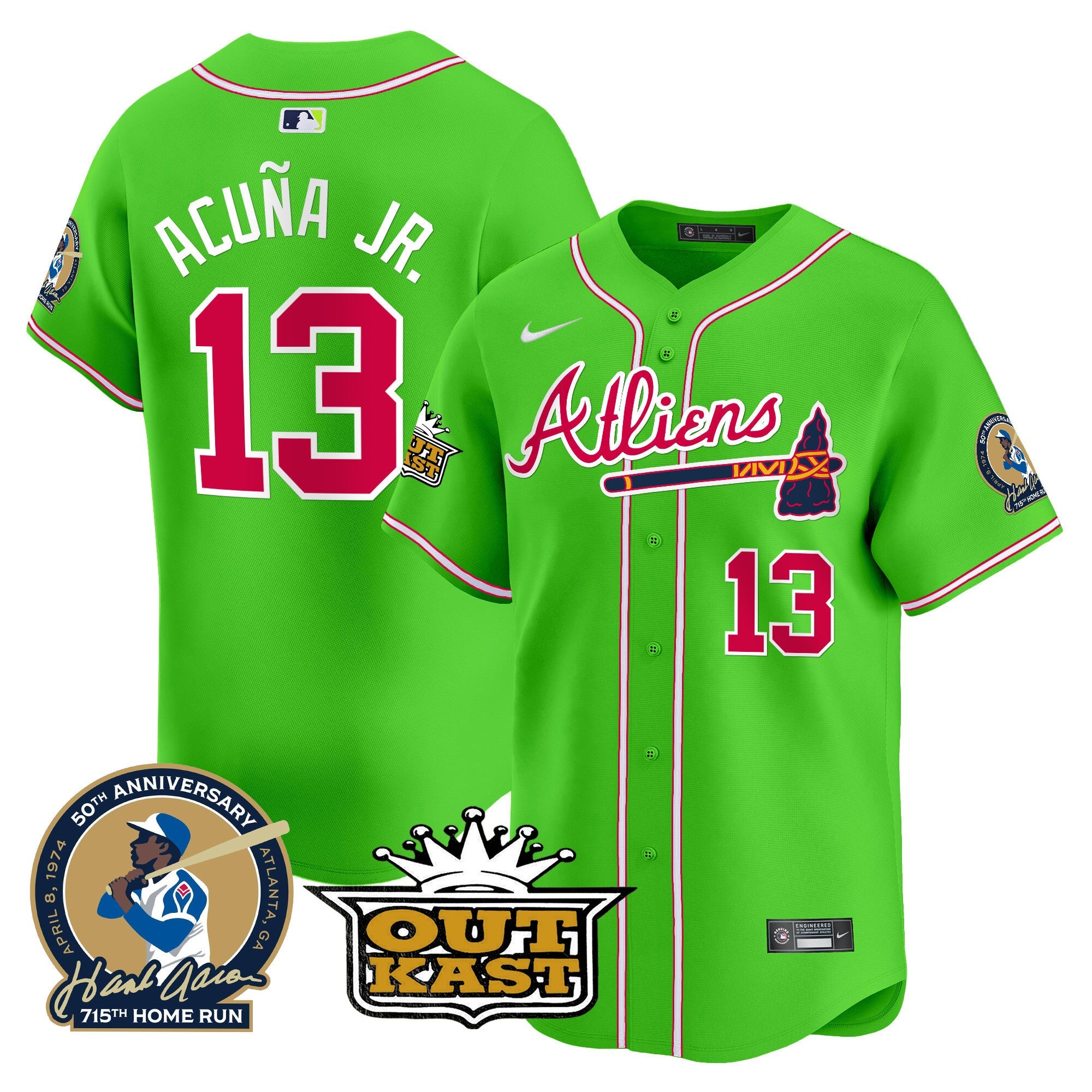 Men’s Atlanta Atliens & Hank Aaron Patch Vapor Premier Limited Jersey