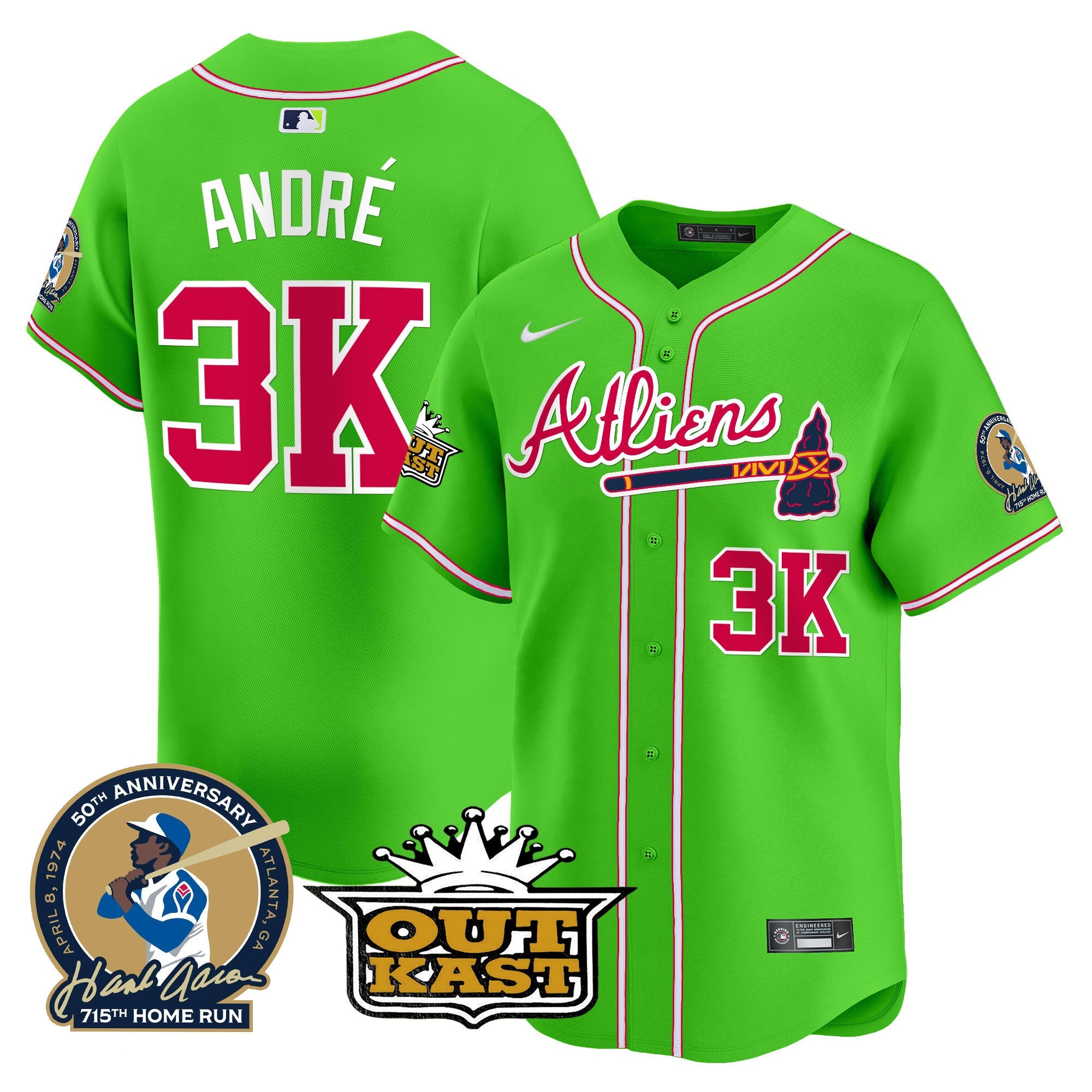 Men’s Atlanta Atliens & Hank Aaron Patch Vapor Premier Limited Jersey