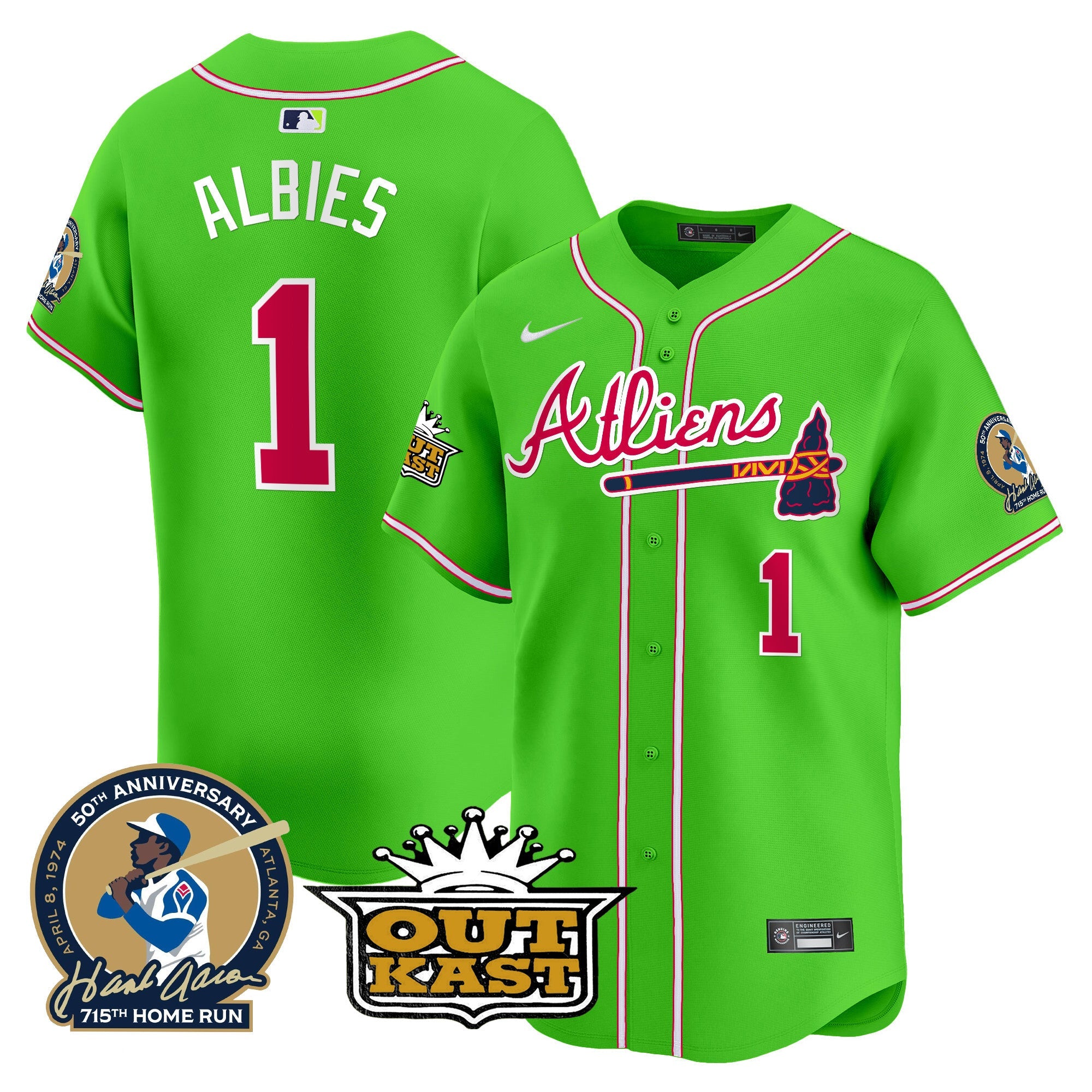 Men’s Atlanta Atliens & Hank Aaron Patch Vapor Premier Limited Jersey