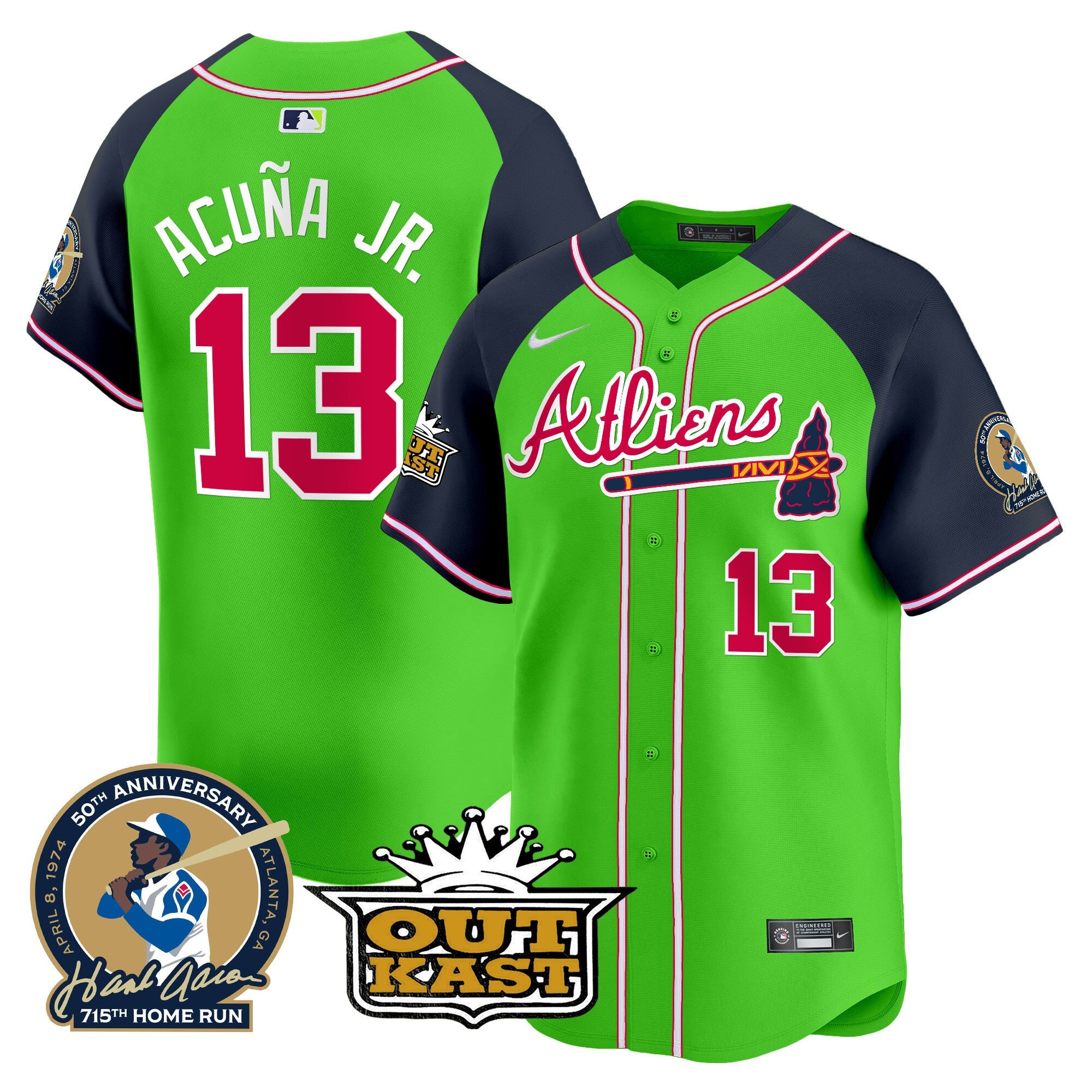 Men’s Atlanta Atliens & Hank Aaron Patch Vapor Premier Limited Jersey