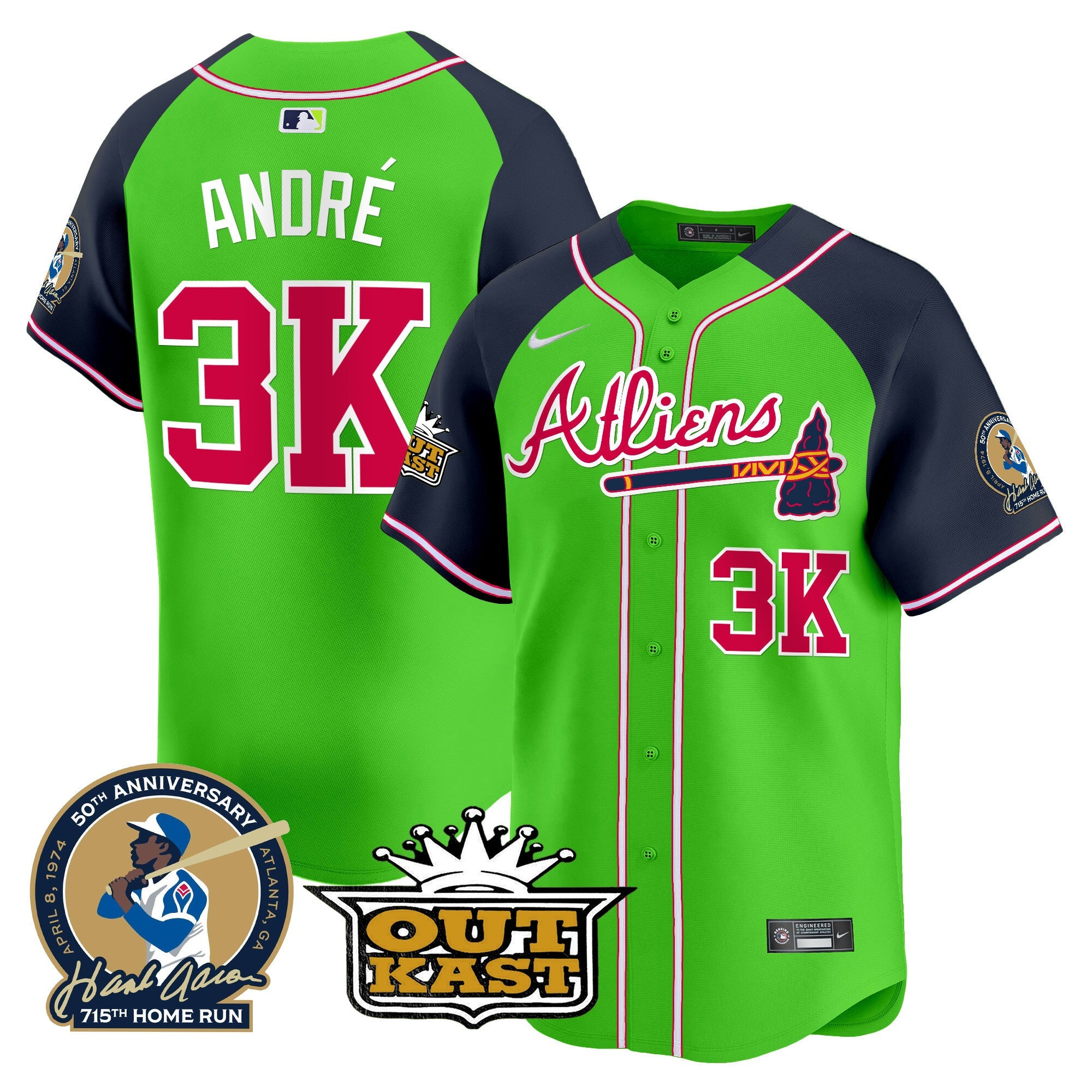 Men’s Atlanta Atliens & Hank Aaron Patch Vapor Premier Limited Jersey