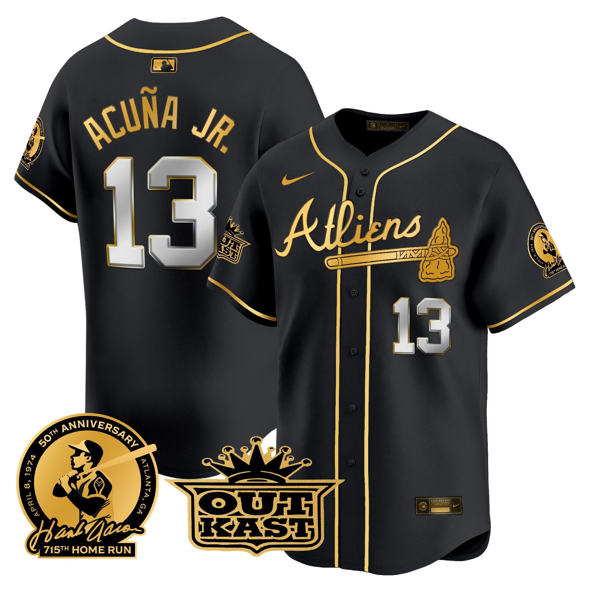 Men’s Atlanta Atliens & Hank Aaron Patch Vapor Premier Limited Jersey