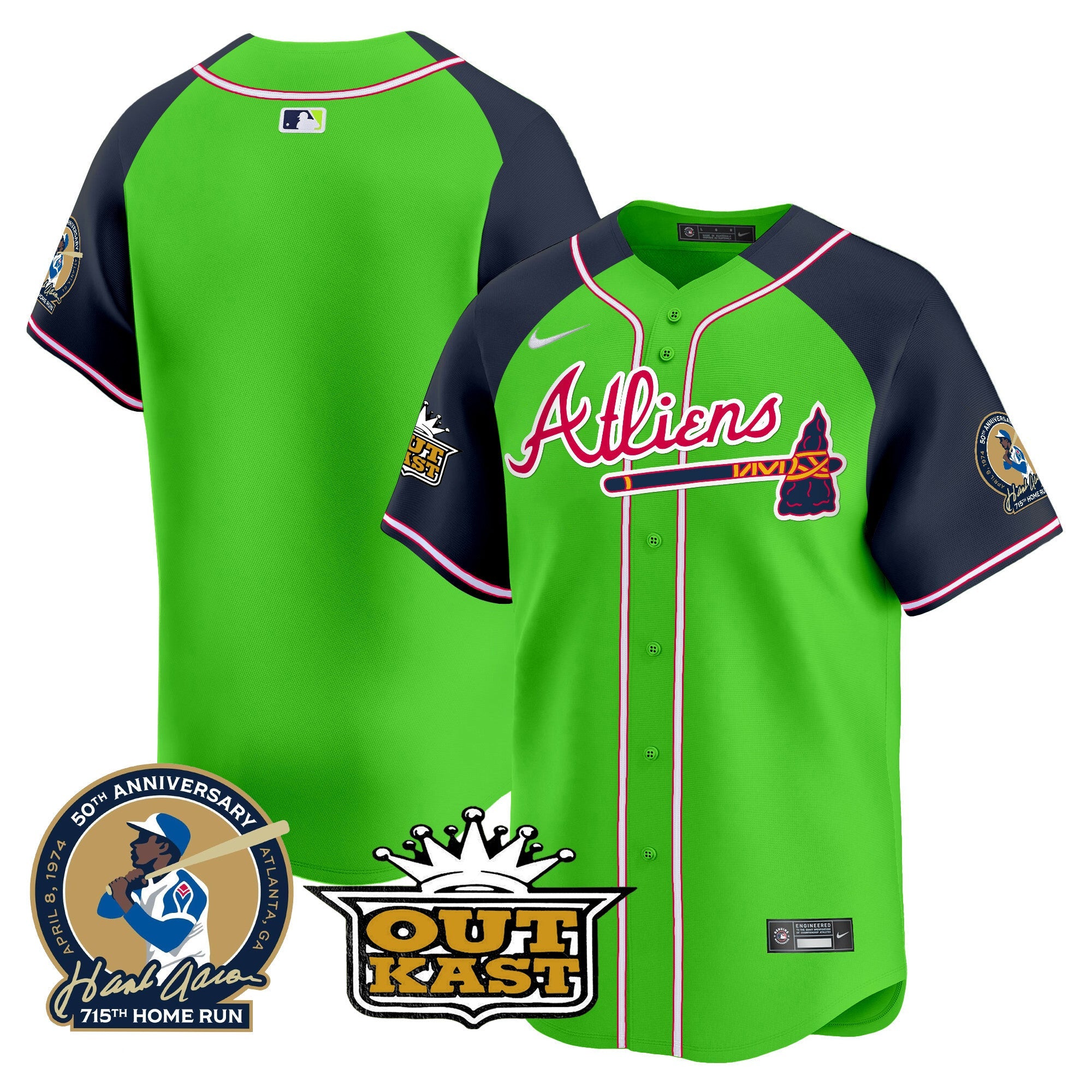 Men’s Atlanta Atliens & Hank Aaron Patch Vapor Premier Limited Jersey