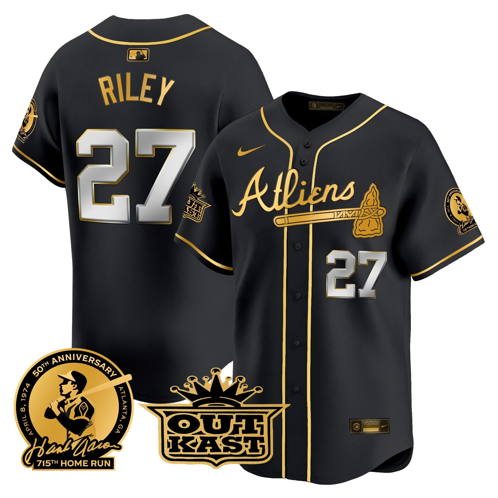 Men’s Atlanta Atliens & Hank Aaron Patch Vapor Premier Limited Jersey