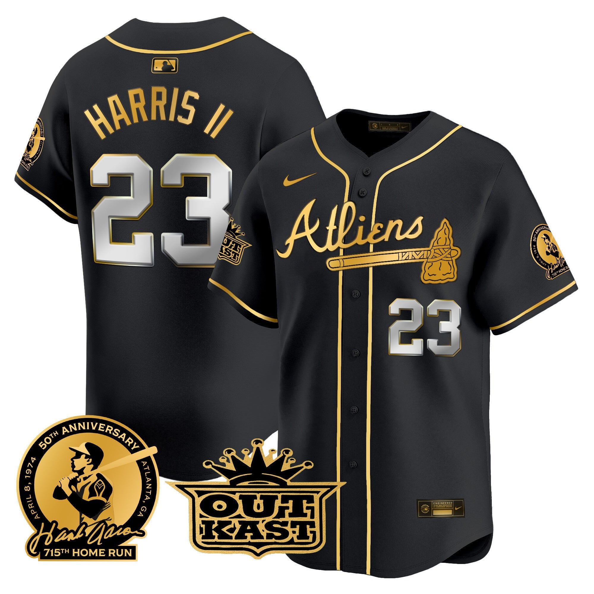Men’s Atlanta Atliens & Hank Aaron Patch Vapor Premier Limited Jersey