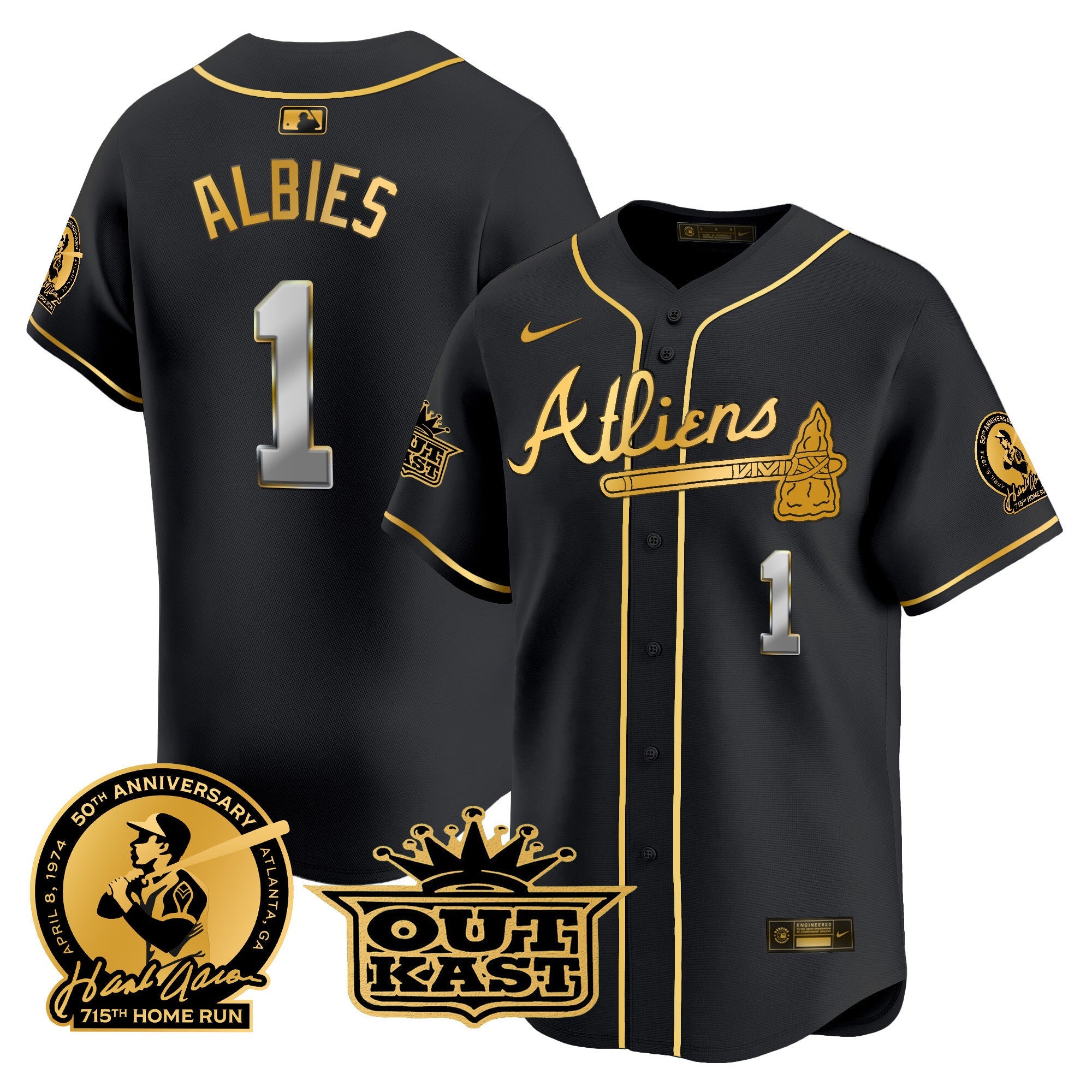Men’s Atlanta Atliens & Hank Aaron Patch Vapor Premier Limited Jersey