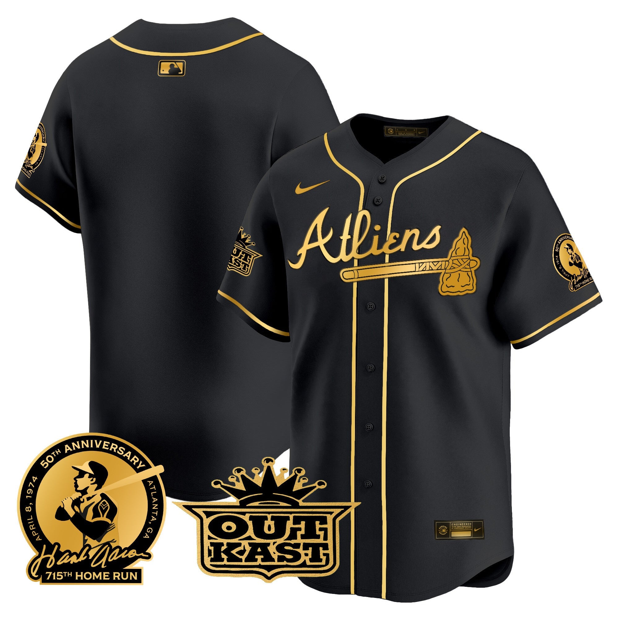 Men’s Atlanta Atliens & Hank Aaron Patch Vapor Premier Limited Jersey