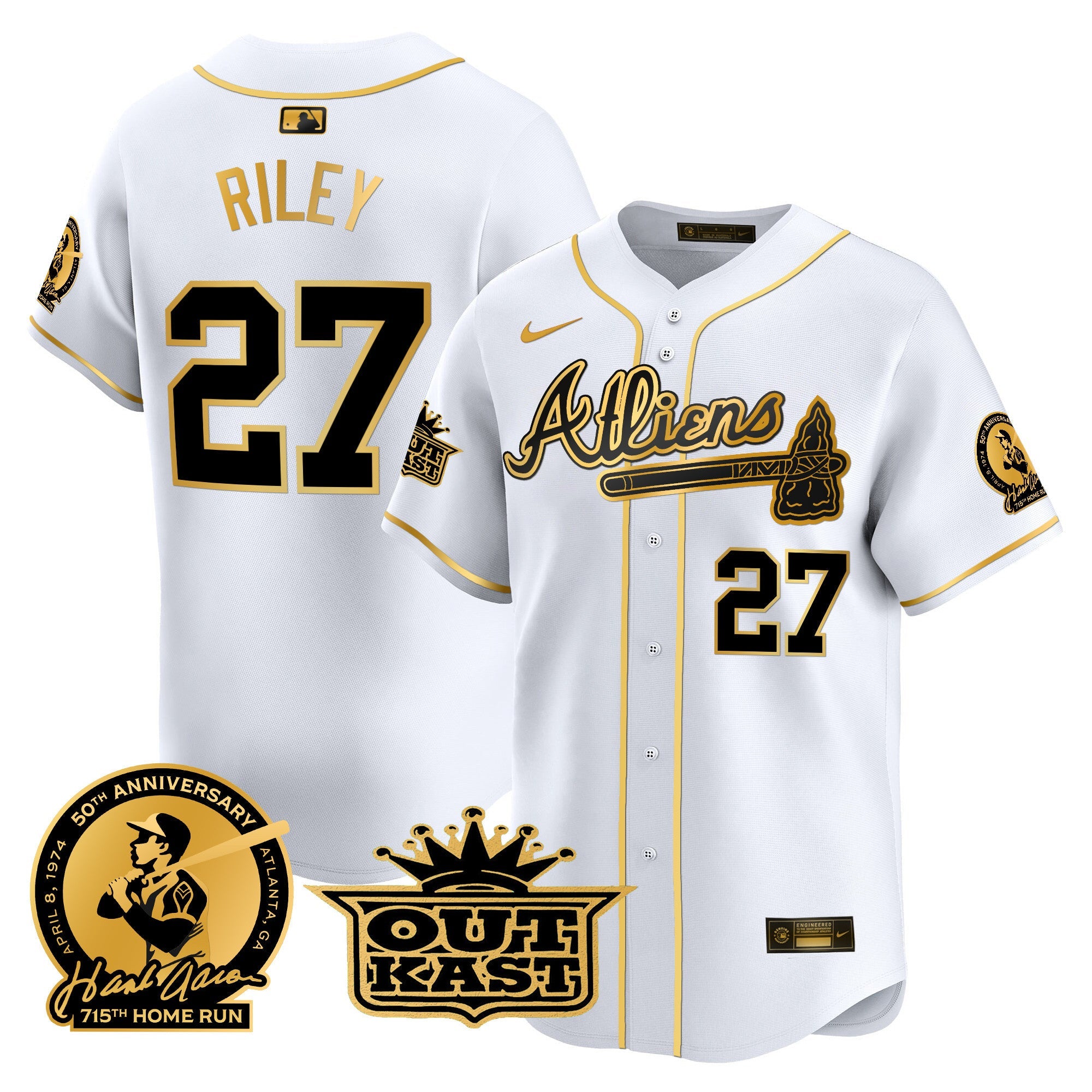 Men’s Atlanta Atliens & Hank Aaron Patch Vapor Premier Limited Jersey