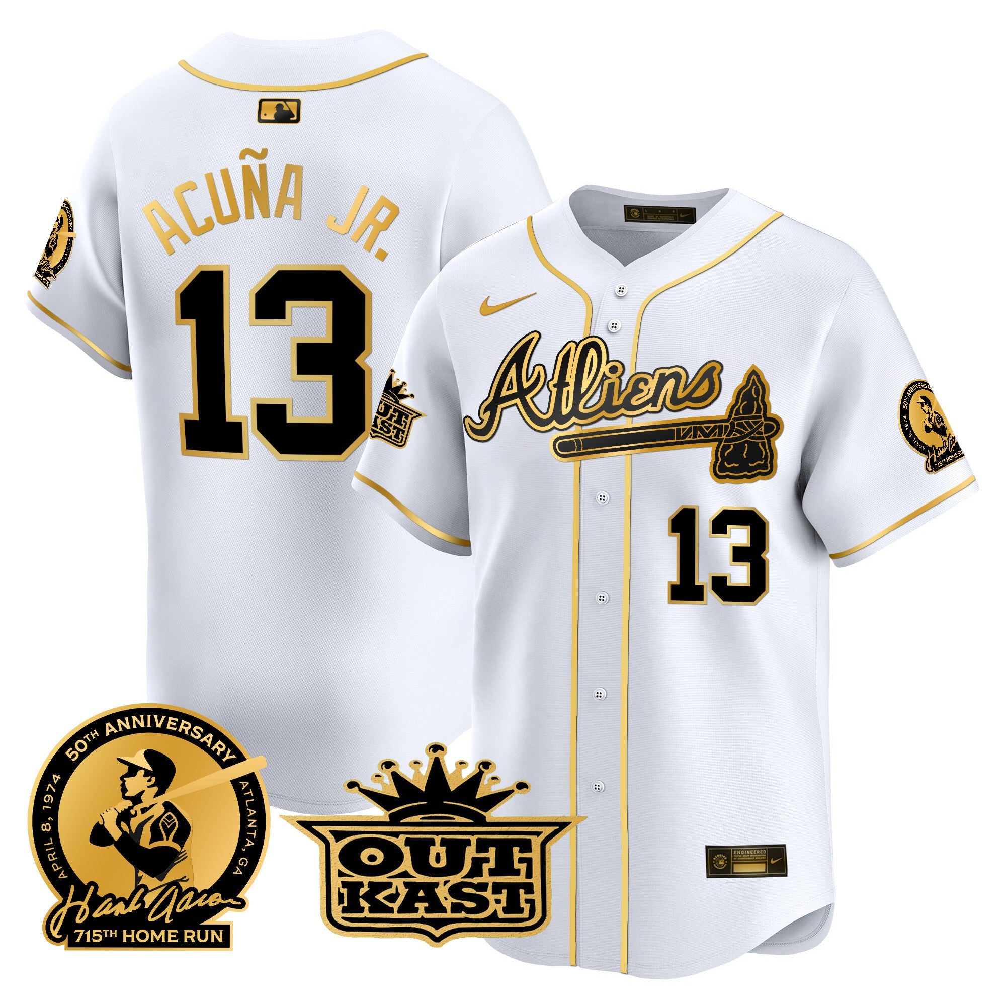Men’s Atlanta Atliens & Hank Aaron Patch Vapor Premier Limited Jersey