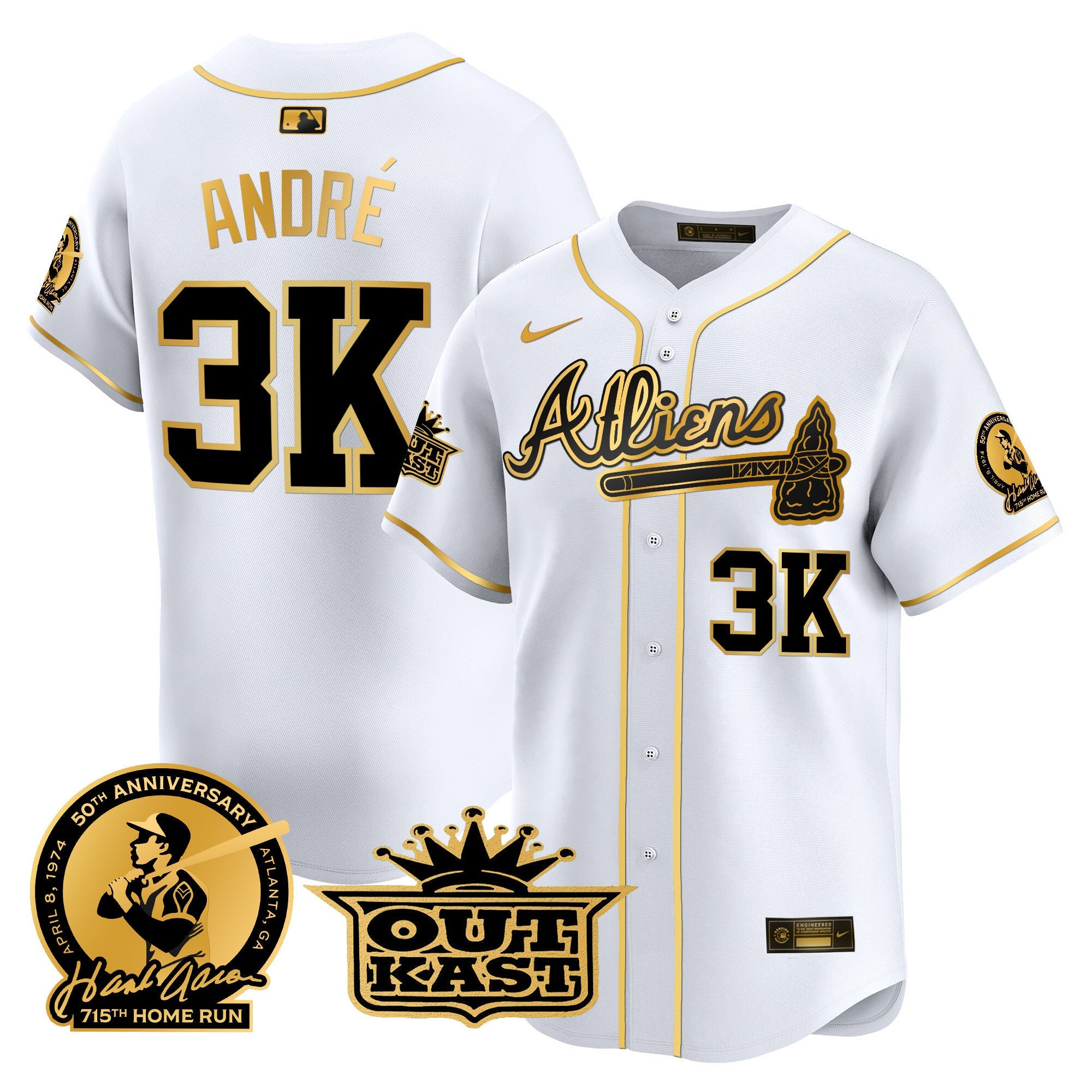 Men’s Atlanta Atliens & Hank Aaron Patch Vapor Premier Limited Jersey